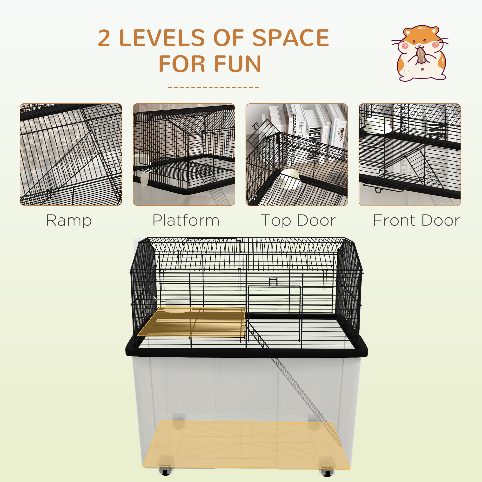 pawhut-cage-hamster-tages-avec-rampe-et-roulettes-noir image 6
