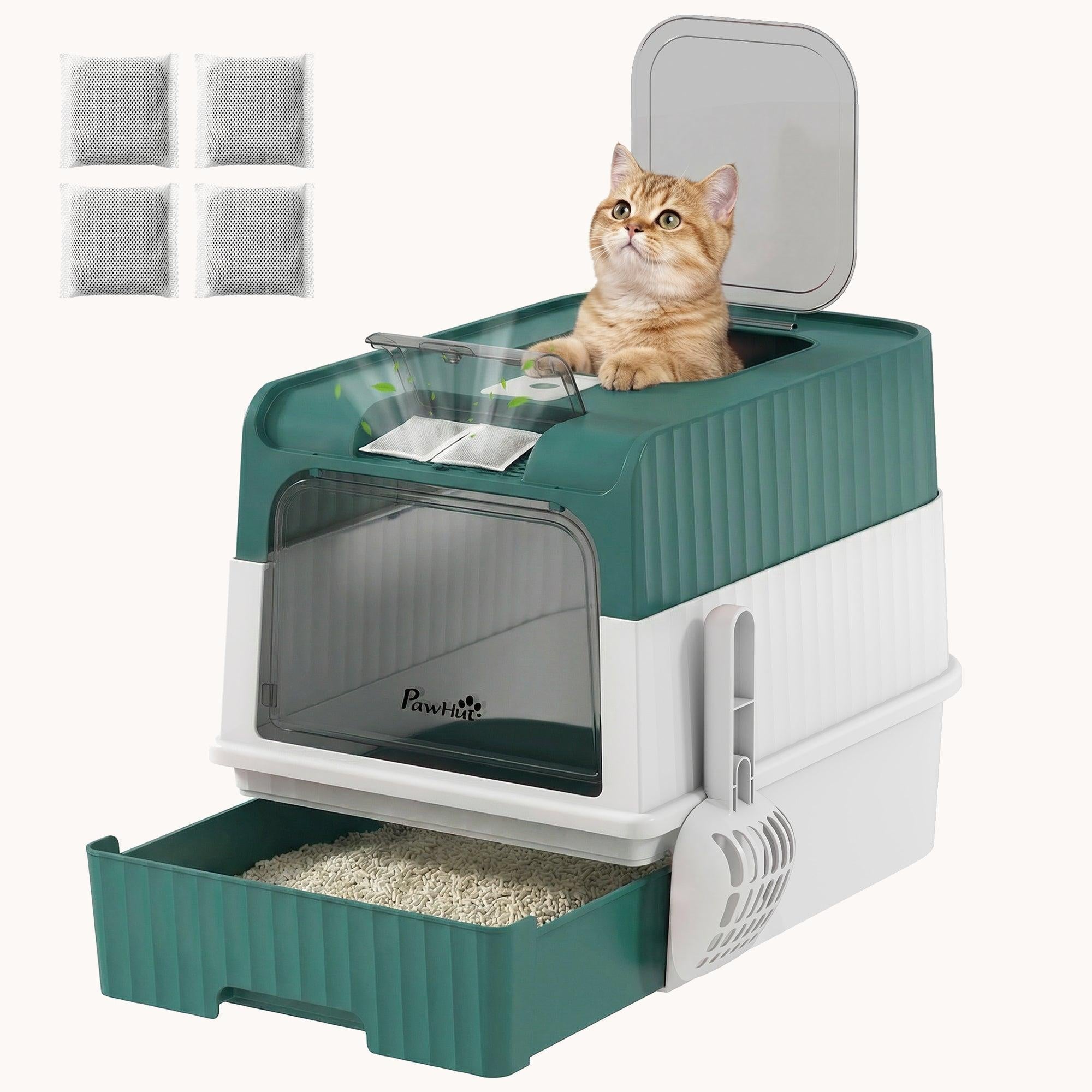 pawhut-bac-liti-re-pour-chat-enclosed-avec-tiroir-pelle-et-sortie-haute-bleu-sar image 1