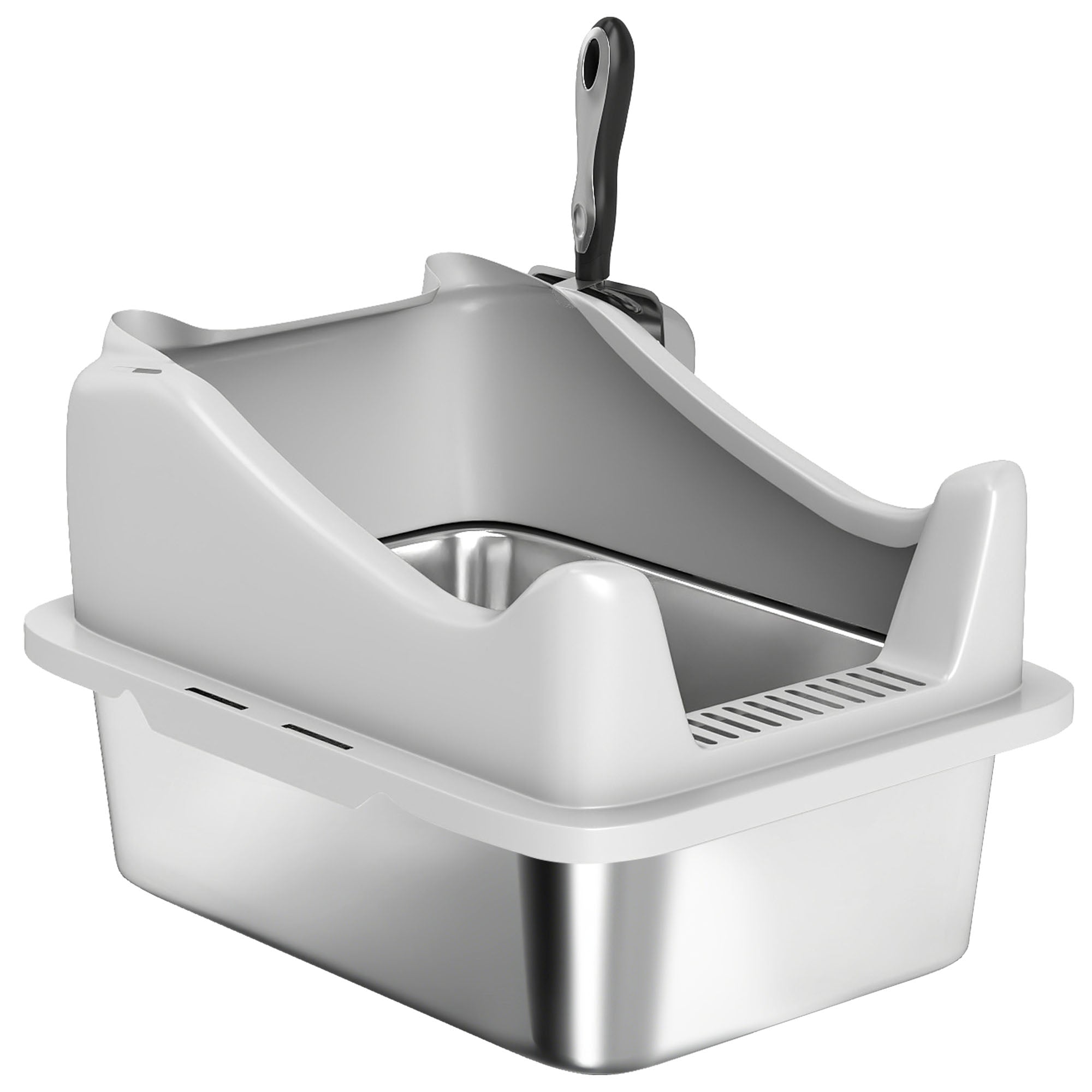 pawhut-bac-liti-re-chat-inox-avec-pelle-bords-hauts-43-cm-gris image 2