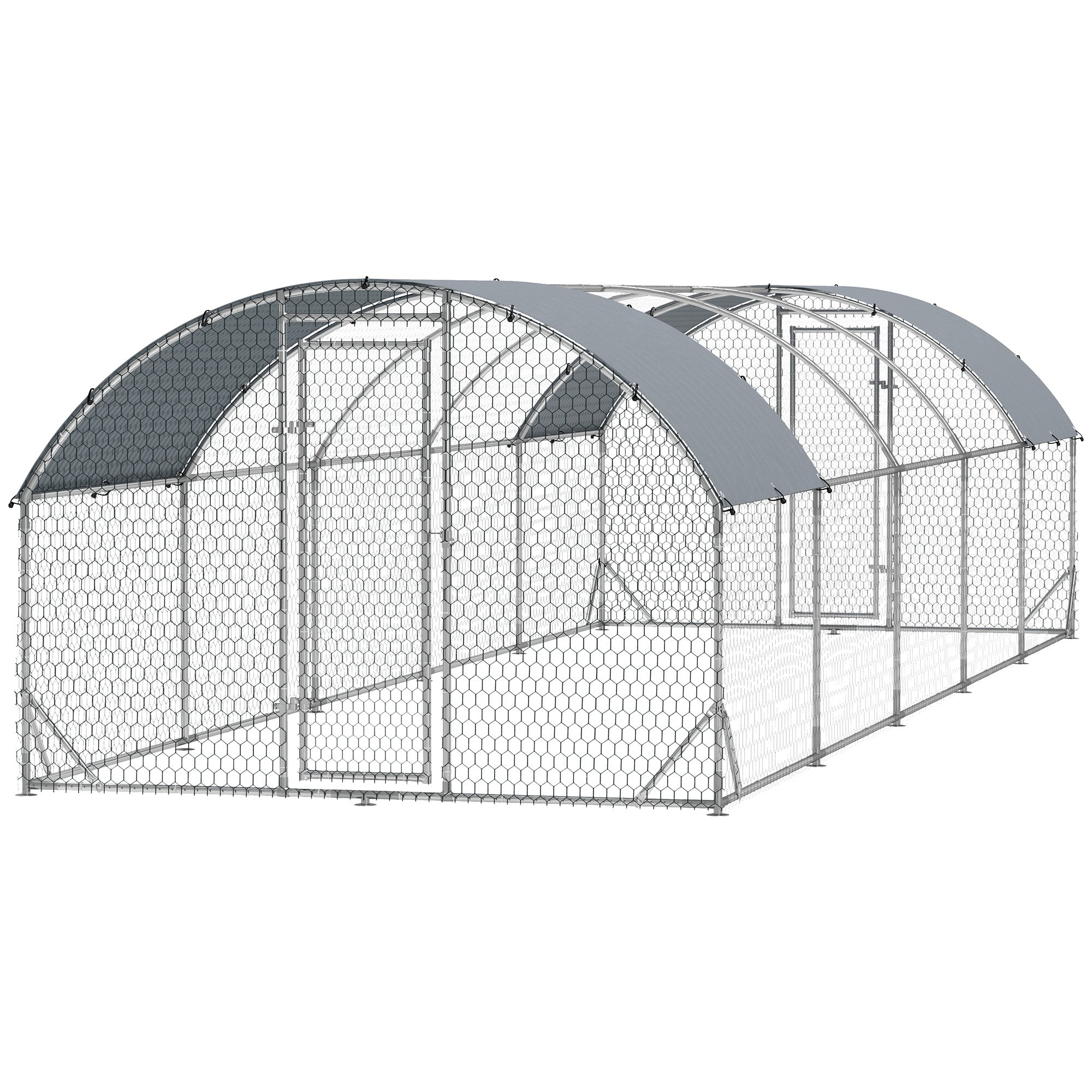 pawhut-grand-parc-grillag-poules-toit-d-me-avec-b-che-9-2-x-31-2-x-6-4-argent image 2