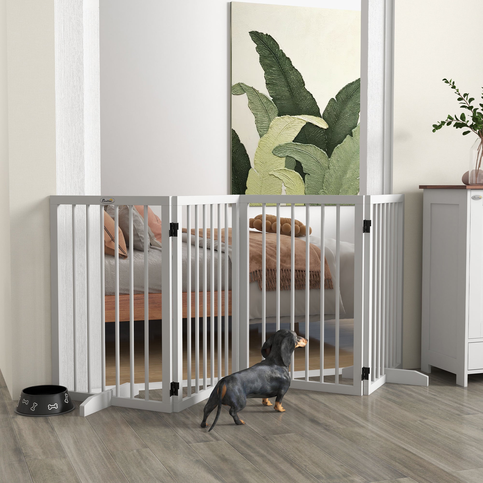 pawhut-barri-re-pour-chiens-4-panneaux-bois-pliable-blanc-autoportante image 3