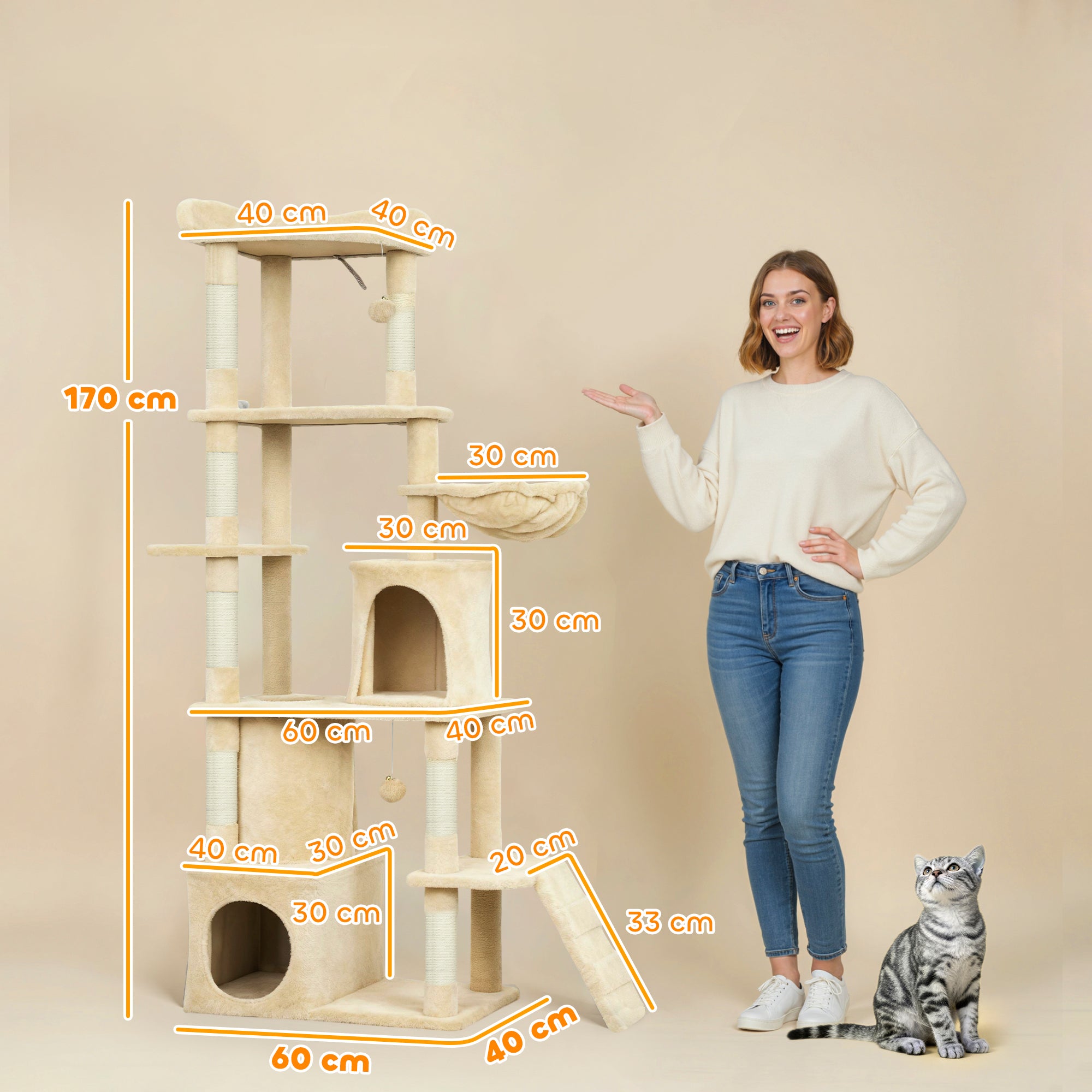 pawhut-grand-arbre-chat-170-cm-7-griffoirs-2-niches-hamac-beige image 5