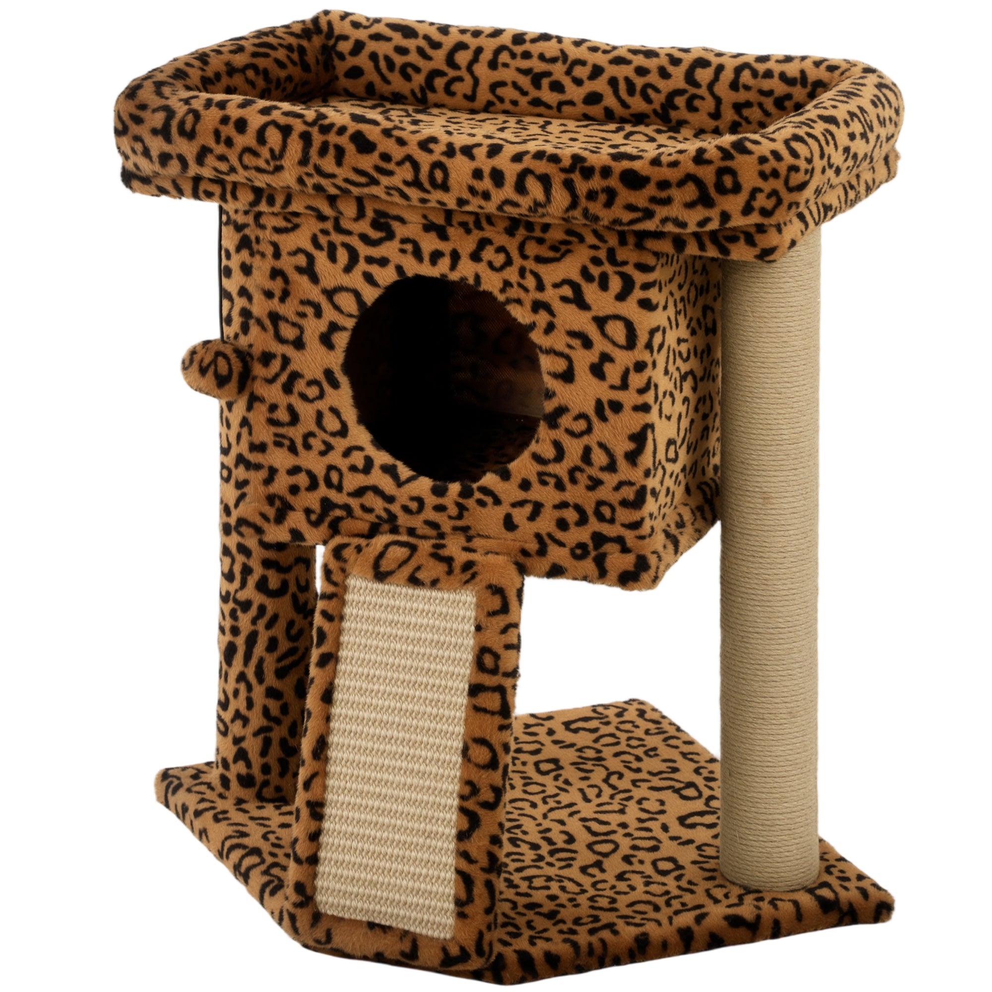 pawhut-petit-arbre-chat-l-opard-avec-perchoir-niche-et-griffoir image 2