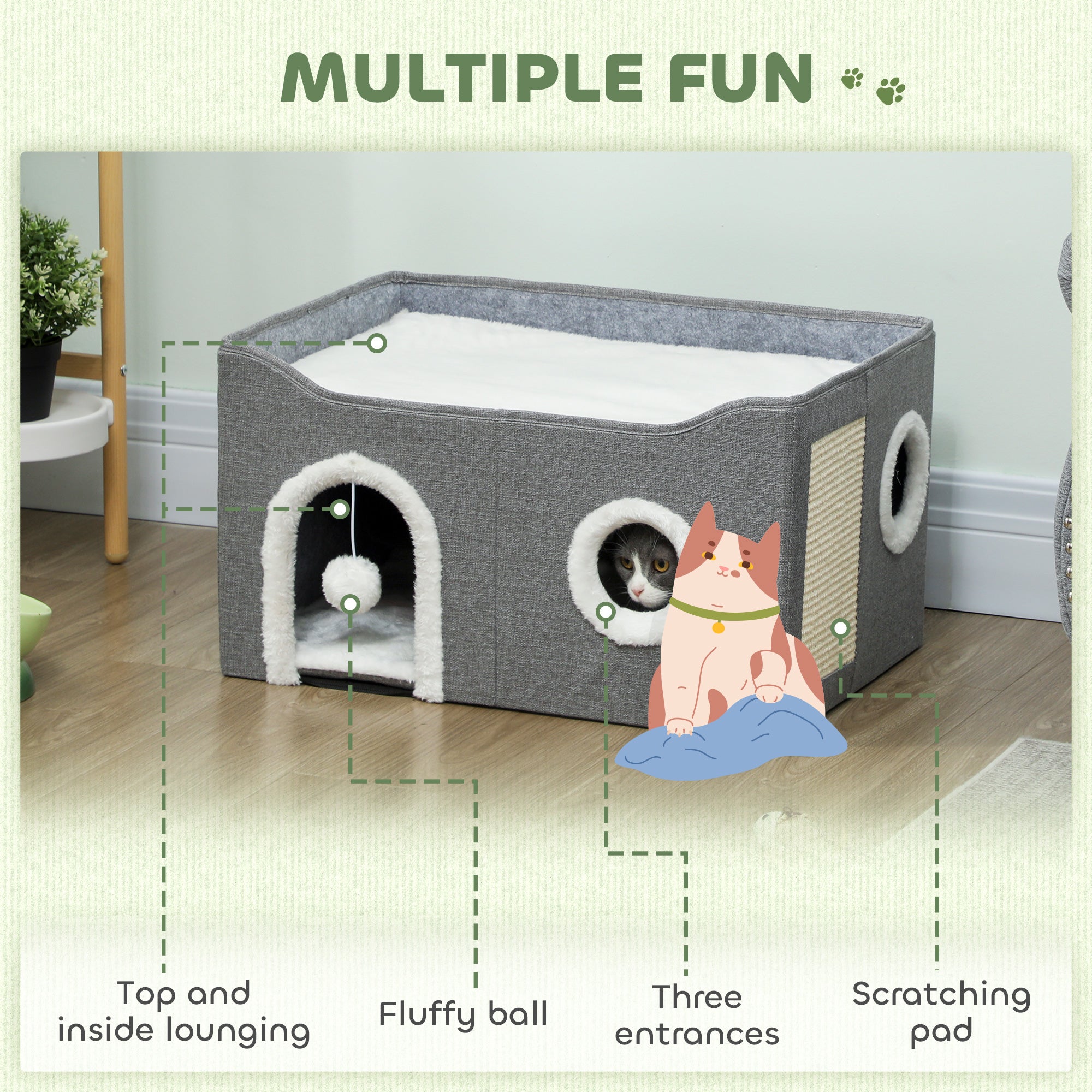 pawhut-maison-pour-chat-pliable-avec-griffoir-coussin-et-balle image 6