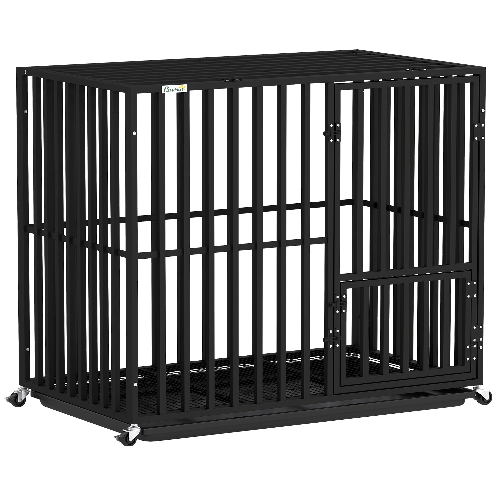 pawhut-cage-chien-robuste-roulettes-avec-plateau-et-dessus-ouvert-95x57x81-cm-no image 1