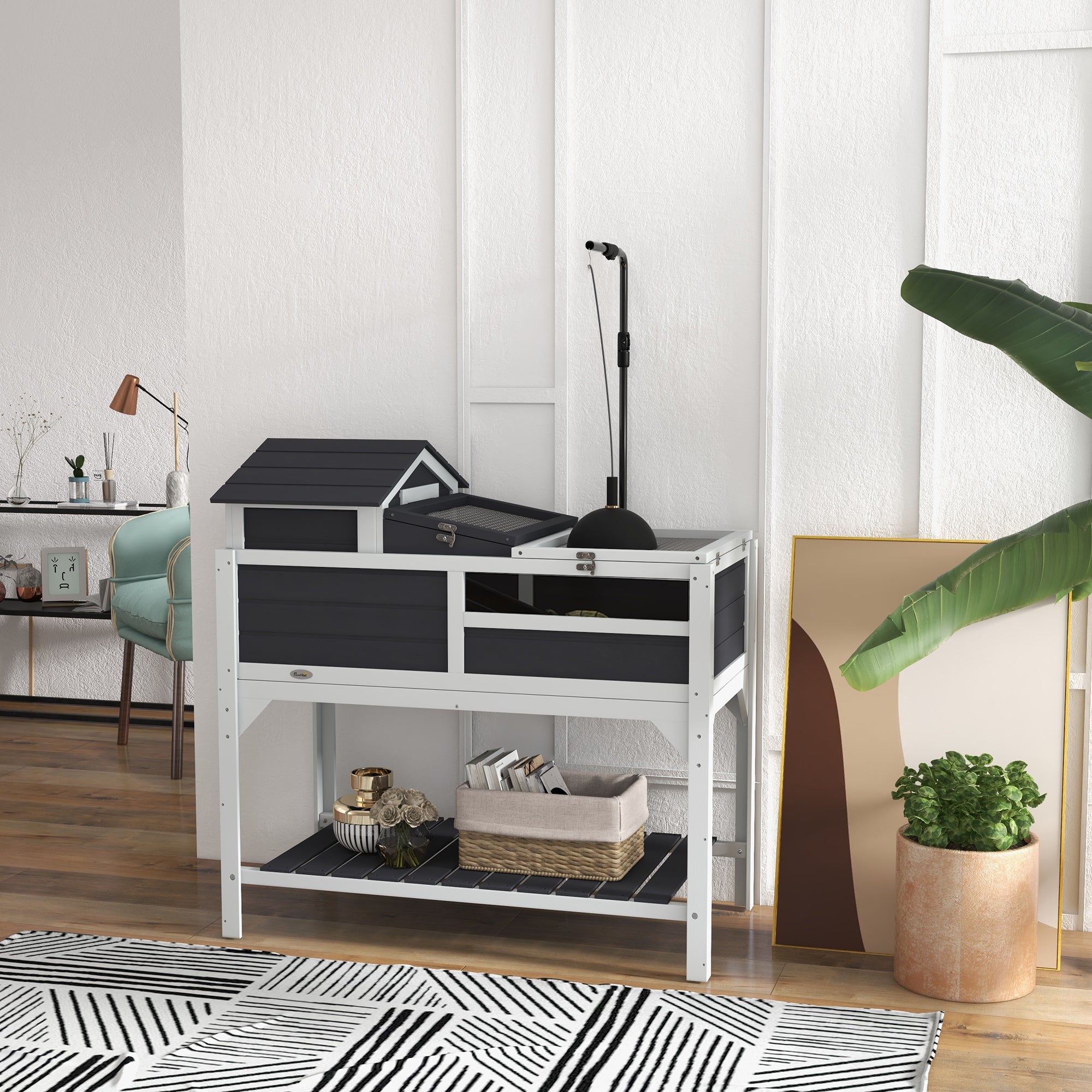 pawhut-habitat-tortue-2-niveaux-gris-avec-lampe-r-glable-et-maison-amovible image 5