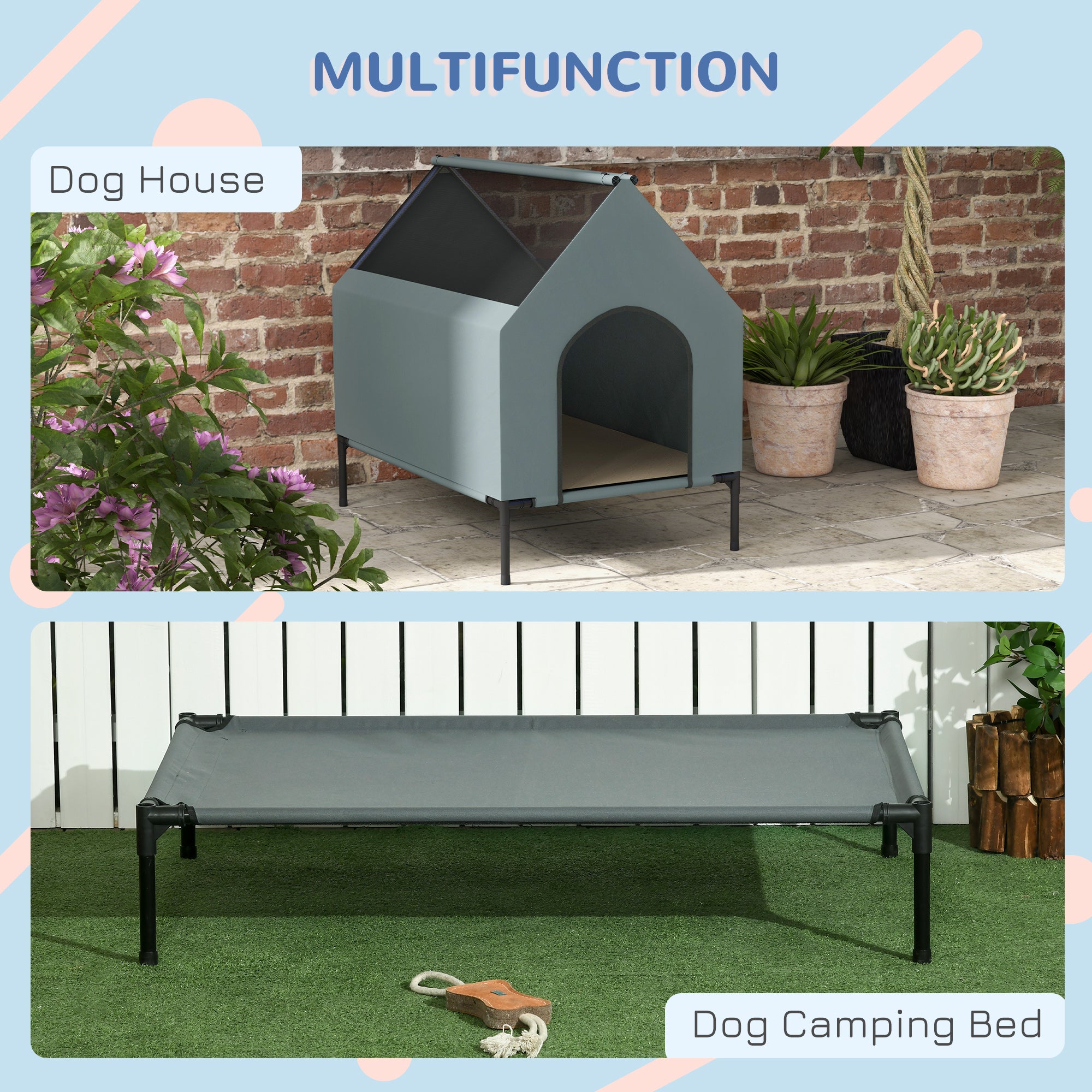 pawhut-niche-chien-d-ext-rieur-sur-lev-e-convertible-en-lit-de-camping-gris image 7