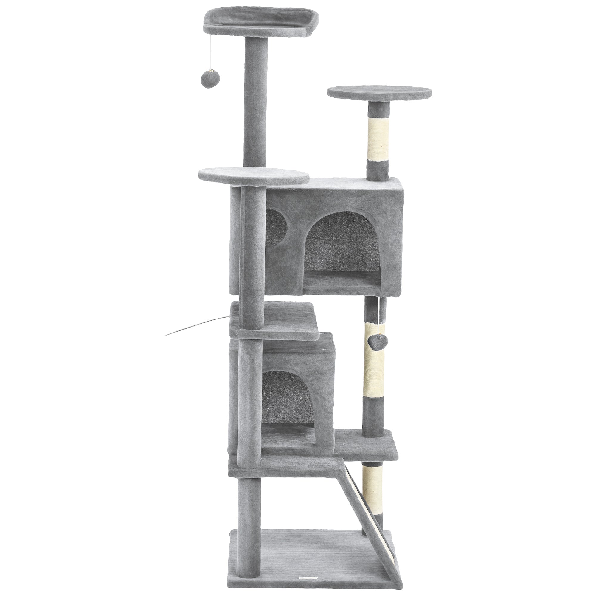 pawhut-arbre-chat-63-avec-condos-lit-rampe-et-griffoir-gris-clair image 2