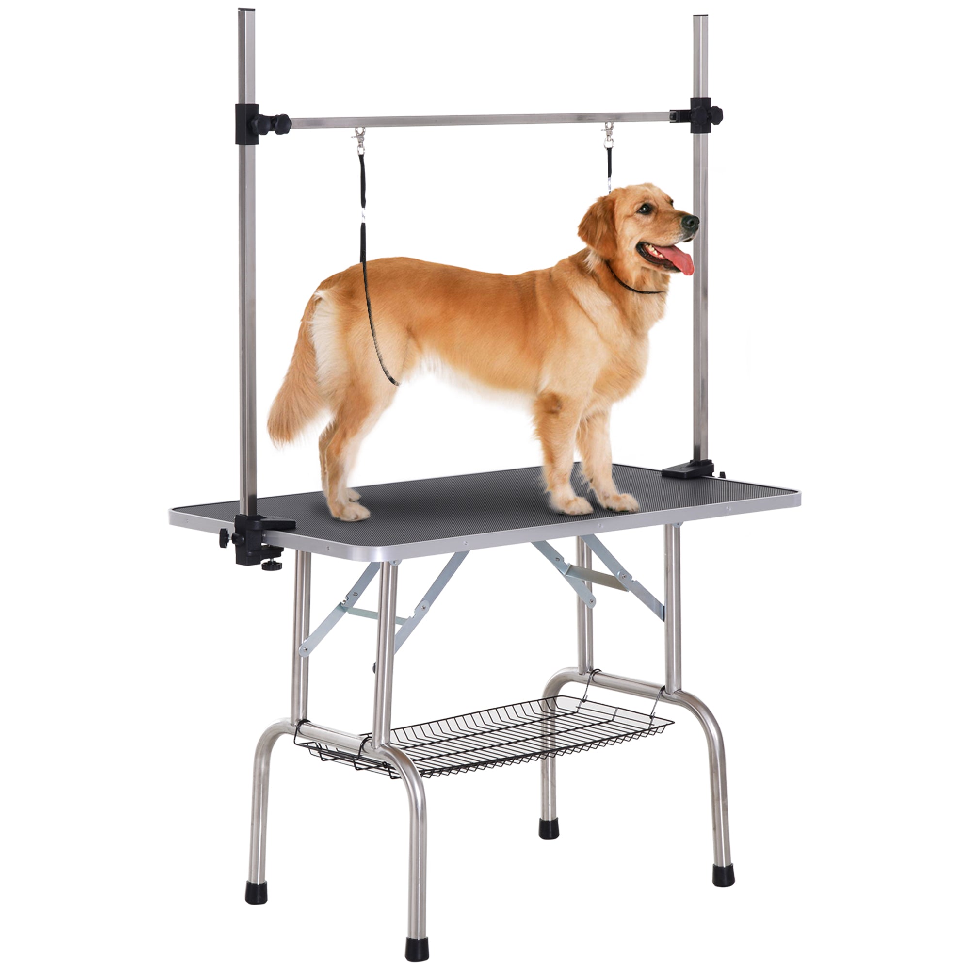 pawhut-table-de-toilettage-pliante-r-glable-107-x-60-x-164-cm-noire image 1