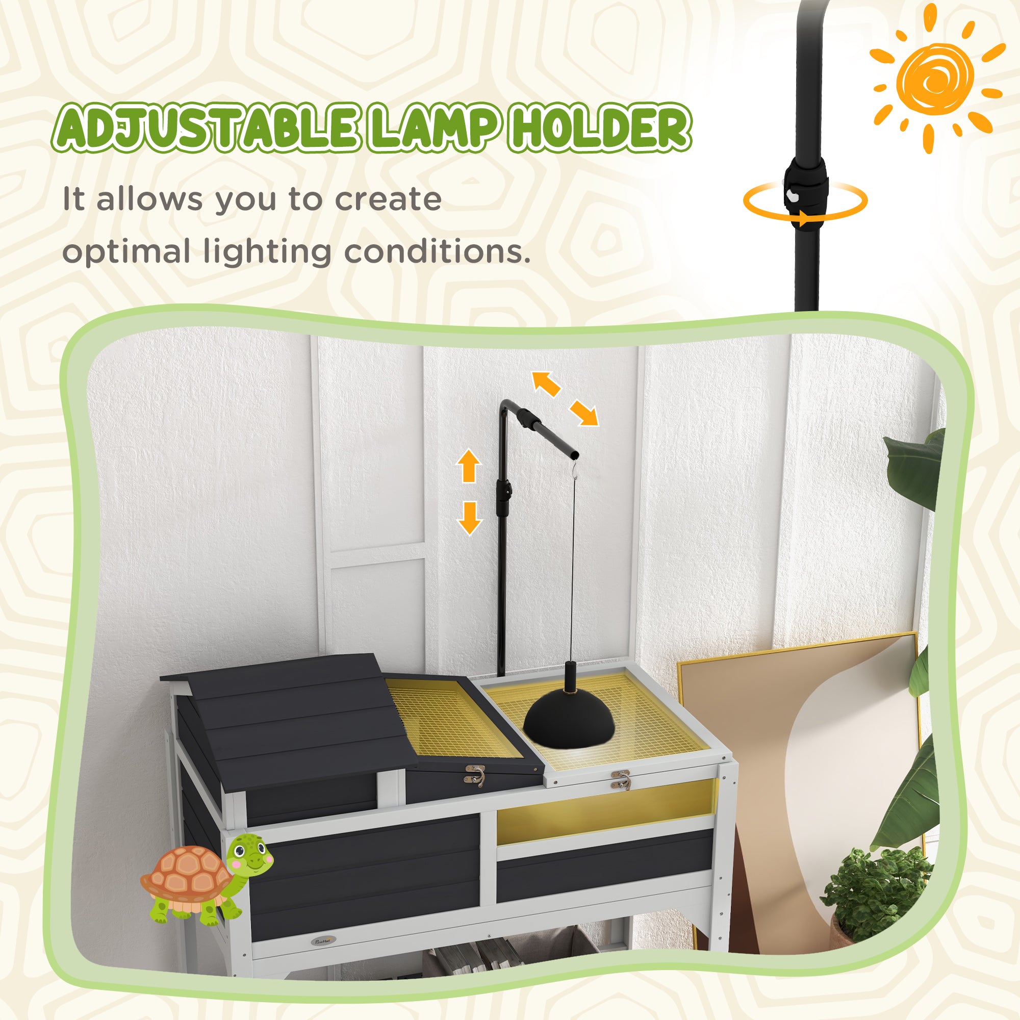 pawhut-habitat-tortue-2-niveaux-gris-avec-lampe-r-glable-et-maison-amovible image 8