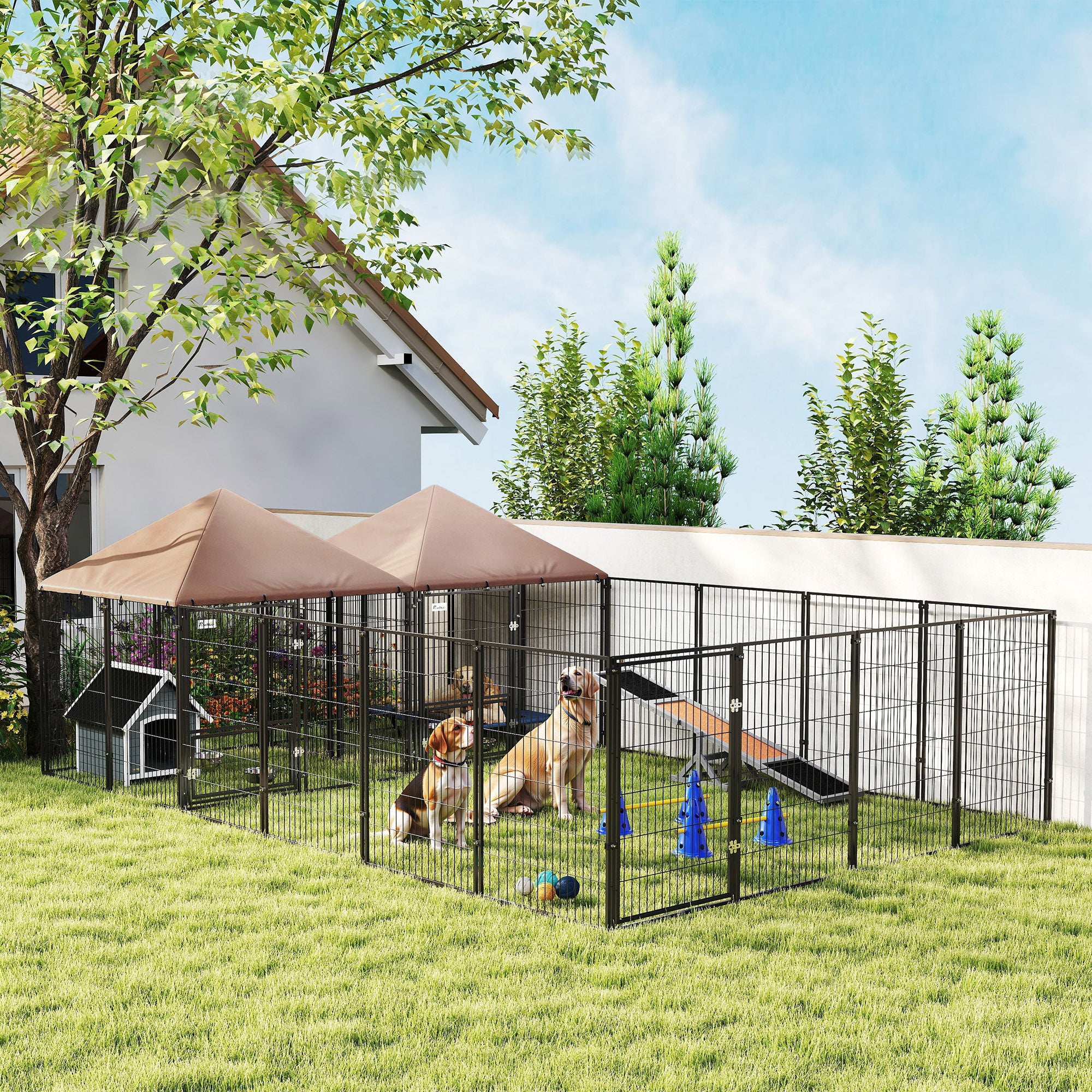pawhut-chenil-ext-rieur-pour-chien-2-pi-ces-avec-gamelles-et-toit-imperm-able-ca image 3
