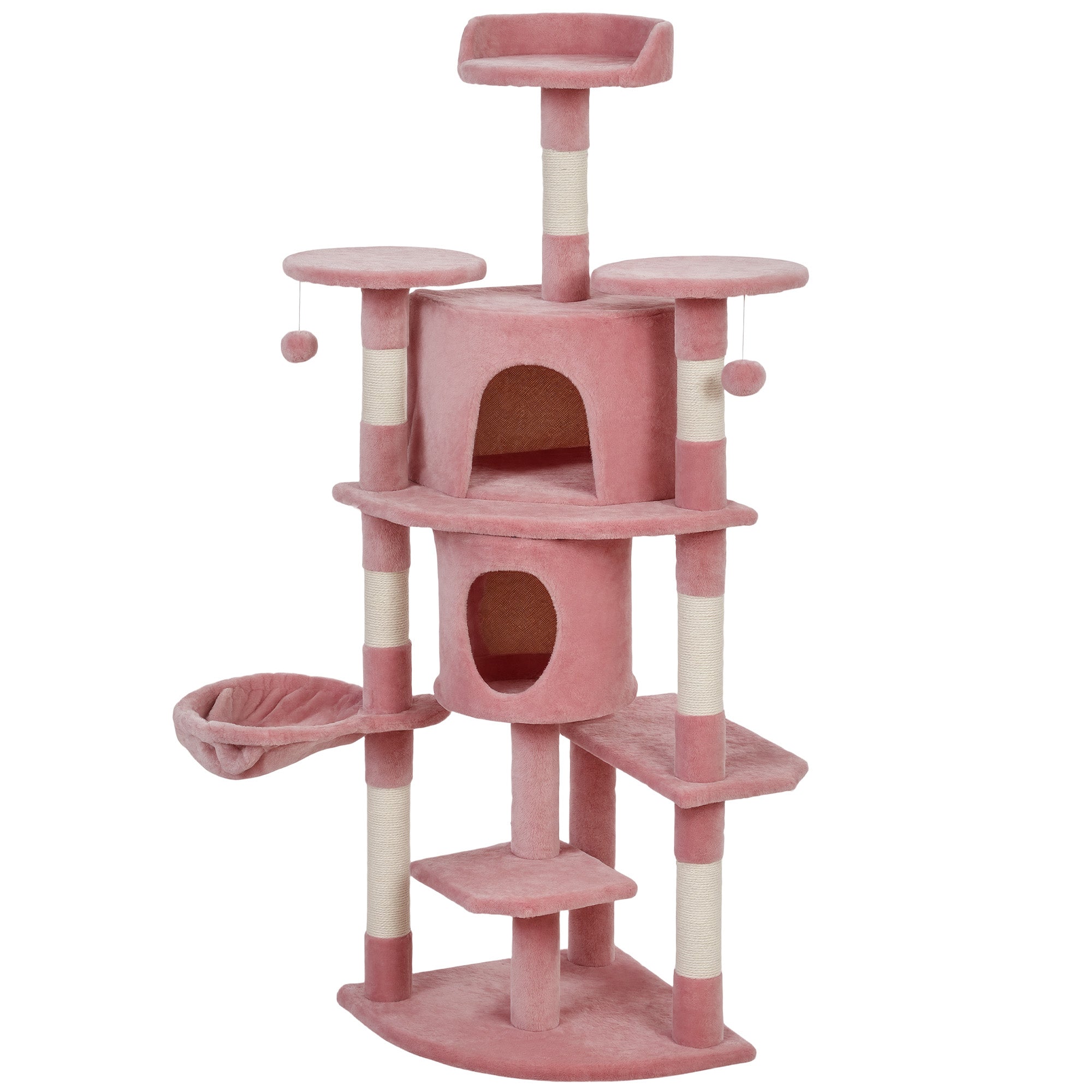 pawhut-arbre-chat-157-cm-avec-2-niches-hamac-et-perchoirs-rose image 2