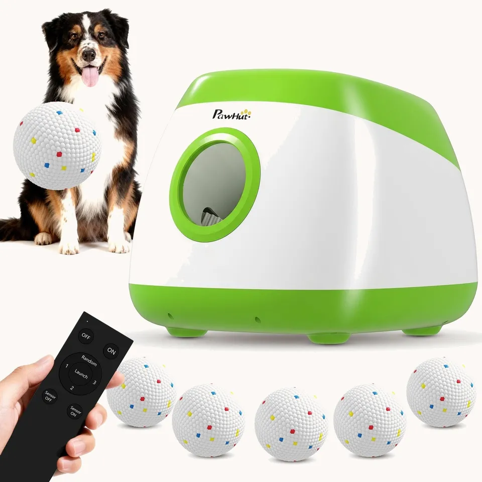 pawhut-lanceur-de-balles-automatique-avec-t-l-commande-39-59-78-ft-vert image 1
