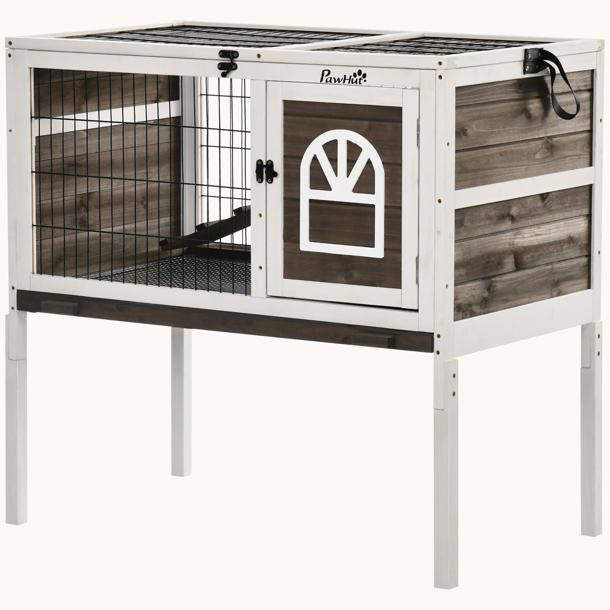 pawhut-clapier-lapin-cochon-d-inde-d-int-rieur-sur-lev-en-bois-portes-verrouilla image 3