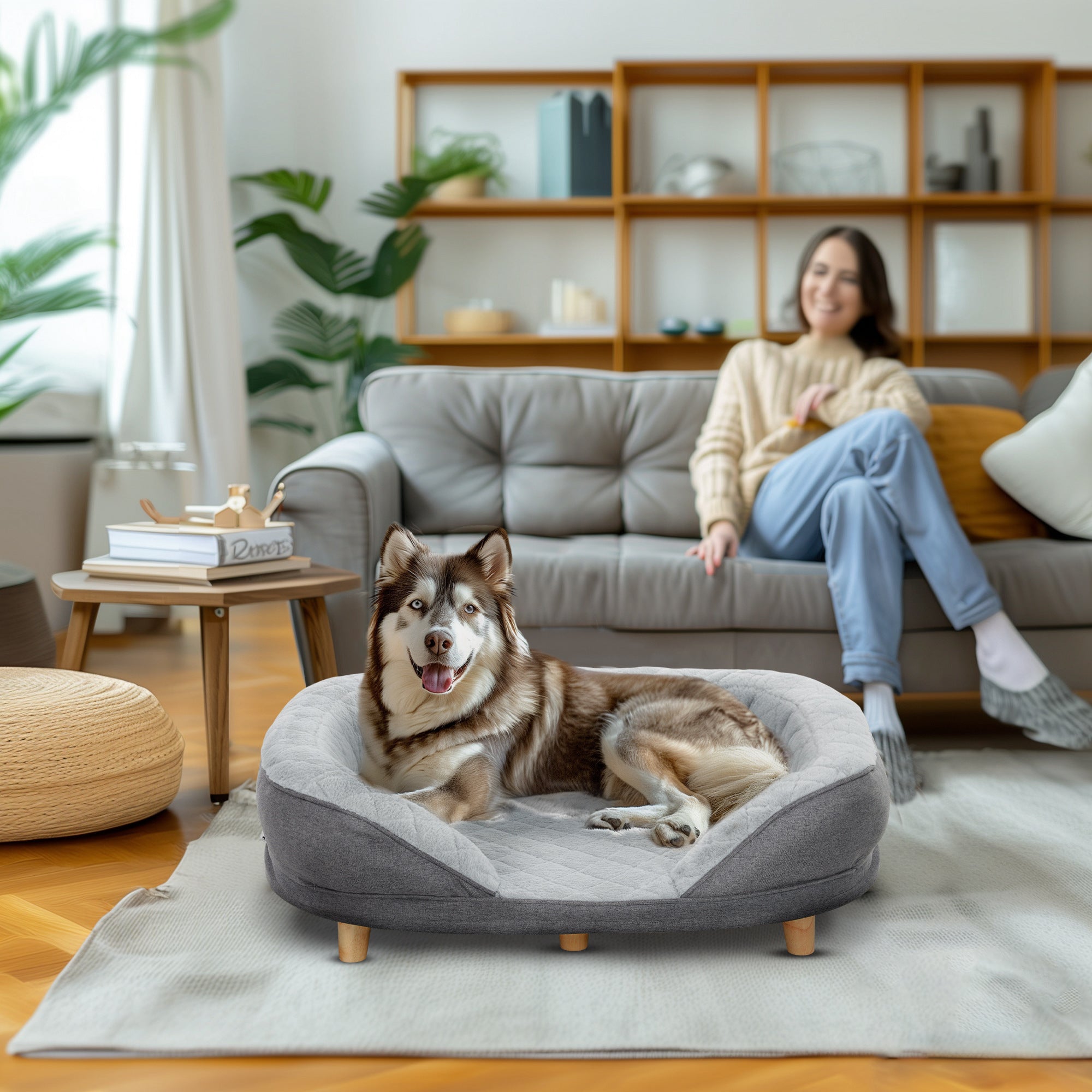 pawhut-canap-lit-chien-large-avec-housse-lavable-gris image 3