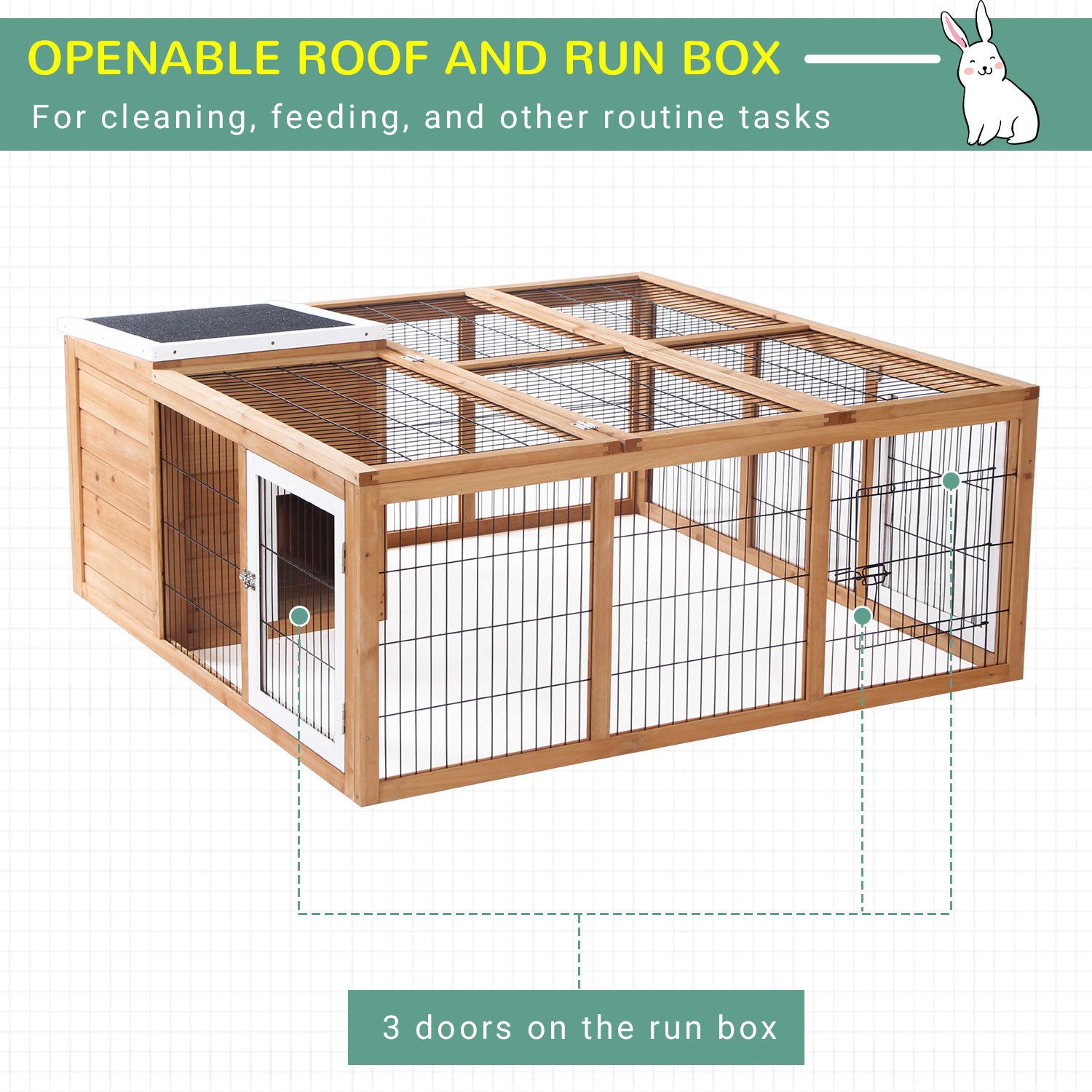 pawhut-clapier-lapin-bois-120-cm-haven-avec-parc-et-toit-ouvrant-jaune image 7