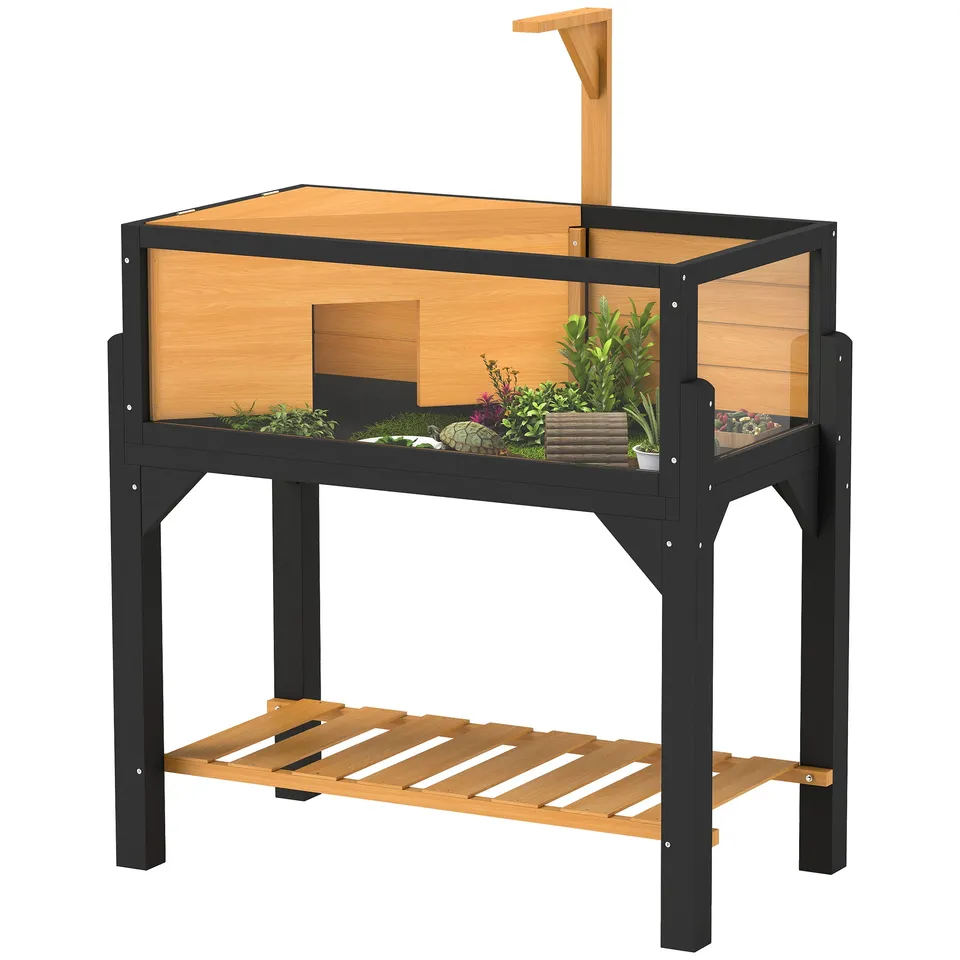 pawhut-enclos-tortue-en-bois-avec-tag-re-fen-tres-et-support-lampe-jaune-int-rie image 1