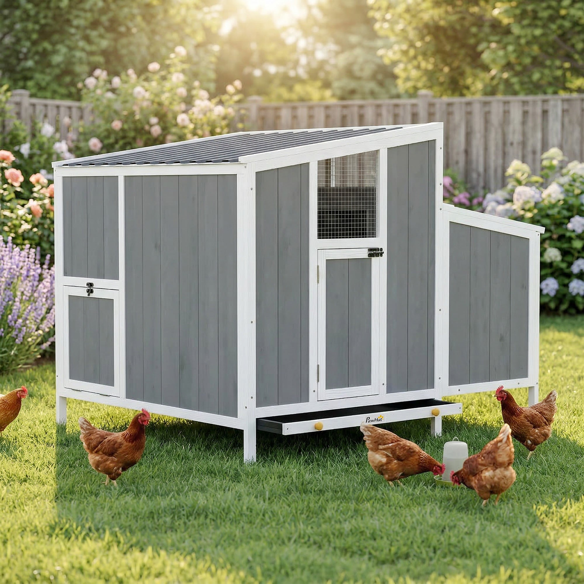 pawhut-poulailler-en-bois-pour-4-6-poules-avec-pondoir-et-tiroir-122-x-99-x-102- image 3