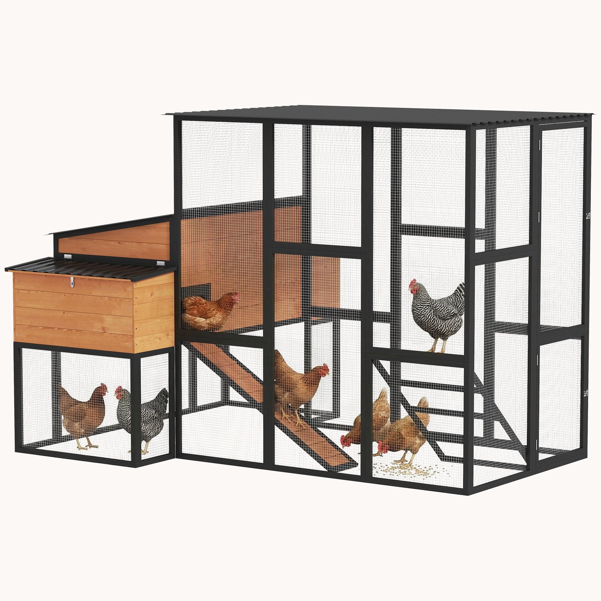 pawhut-poulailler-en-bois-105-walk-in-pour-7-12-poules-avec-enclos-et-2-pondoirs image 1