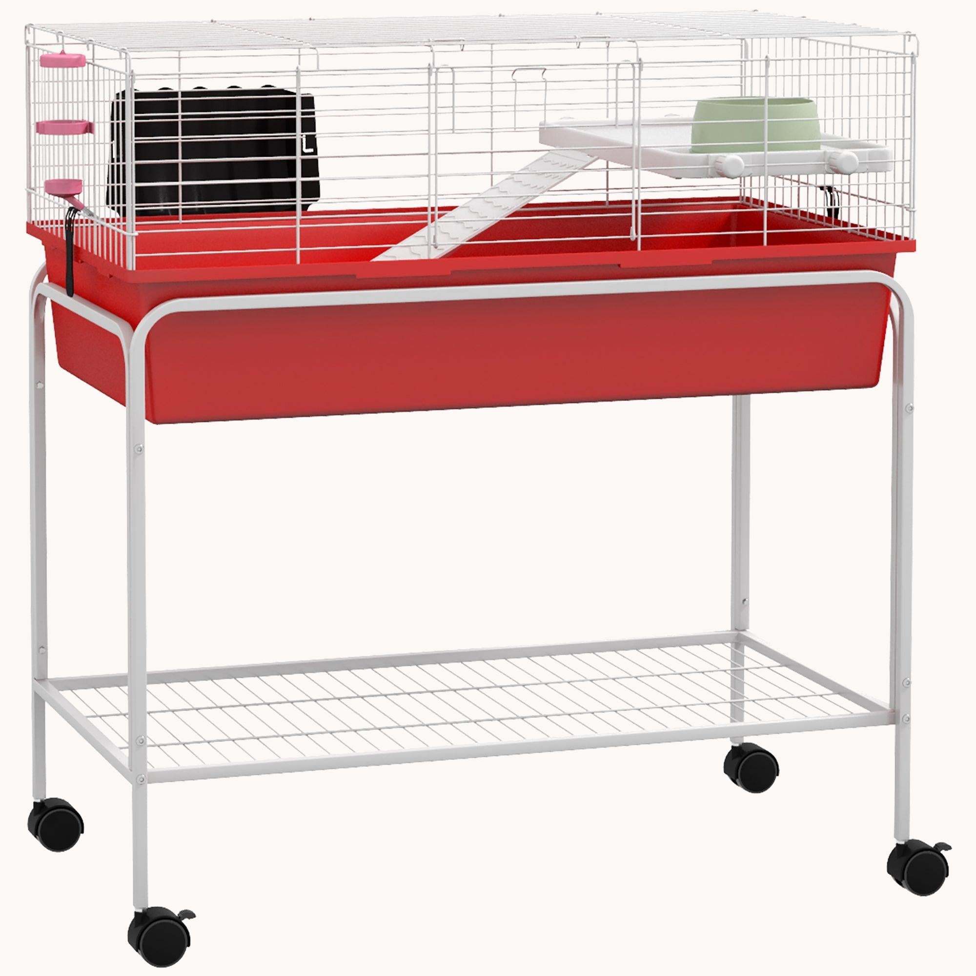 pawhut-cage-pour-animaux-2-tages-avec-support-amovible-tag-re-et-roues-89-5x47x8 image 1