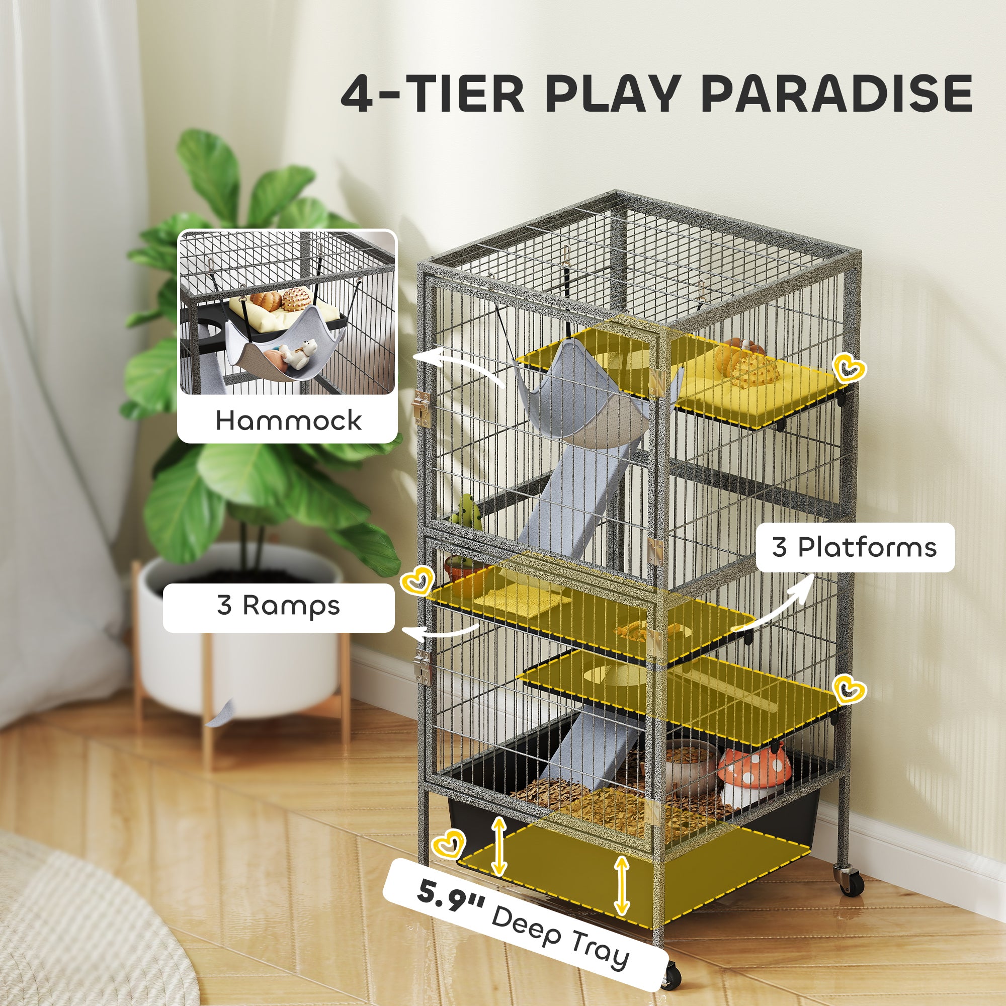 pawhut-cage-roulettes-4-niveaux-45-pouces-avec-bac-profond-6-pouces image 8