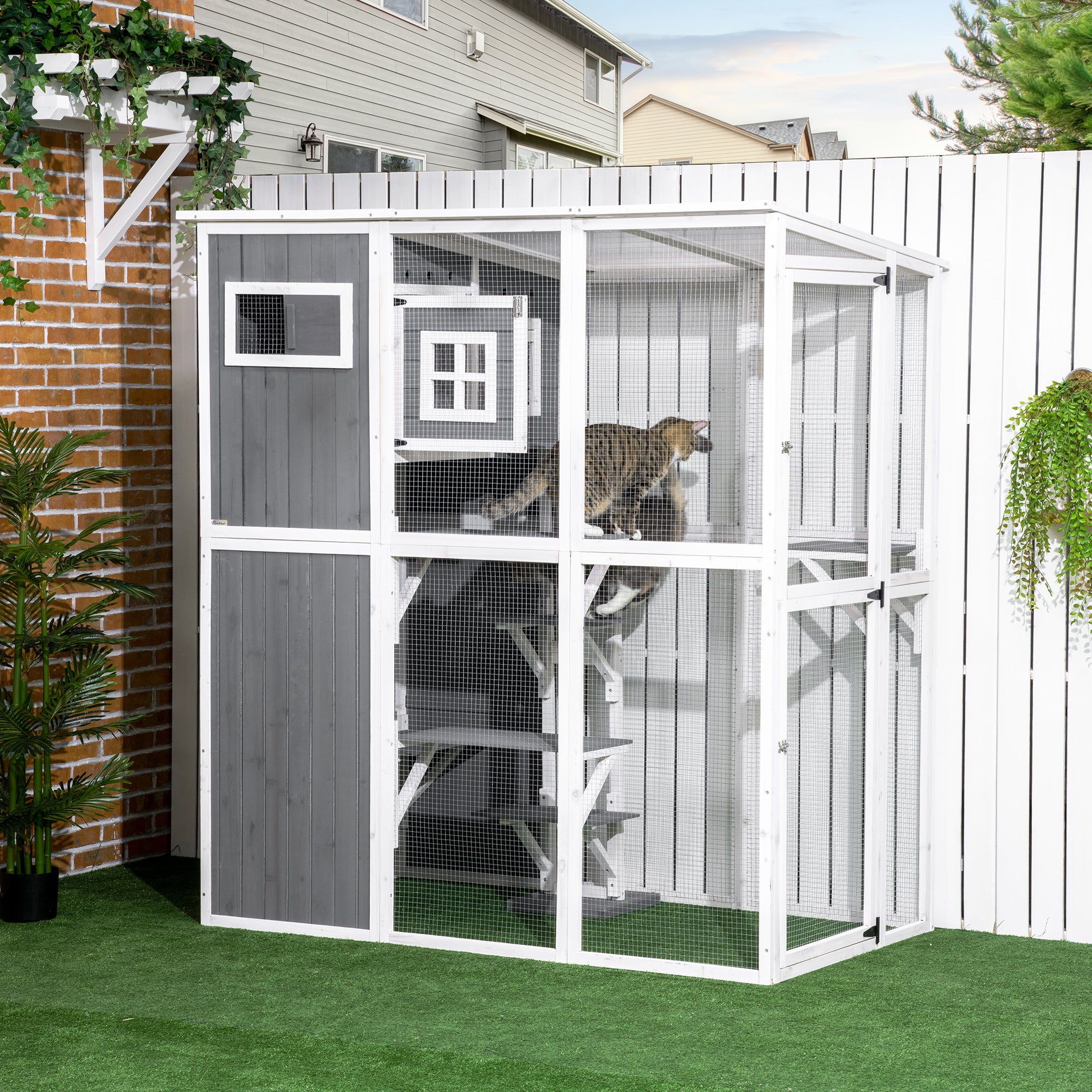 pawhut-catio-ext-rieur-walk-in-66-5-avec-plateformes-et-toit-pvc-gris-anthracite image 3