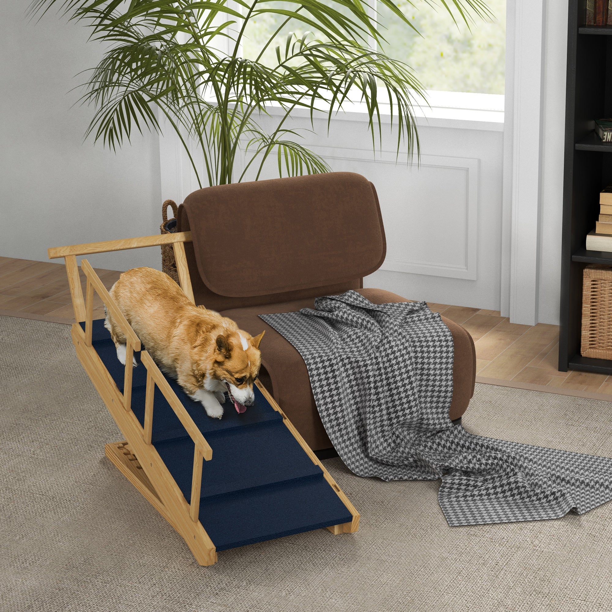 pawhut-rampe-pliable-pour-chien-en-bois-de-pin-4-hauteurs-r-glables-tapis-antid- image 5