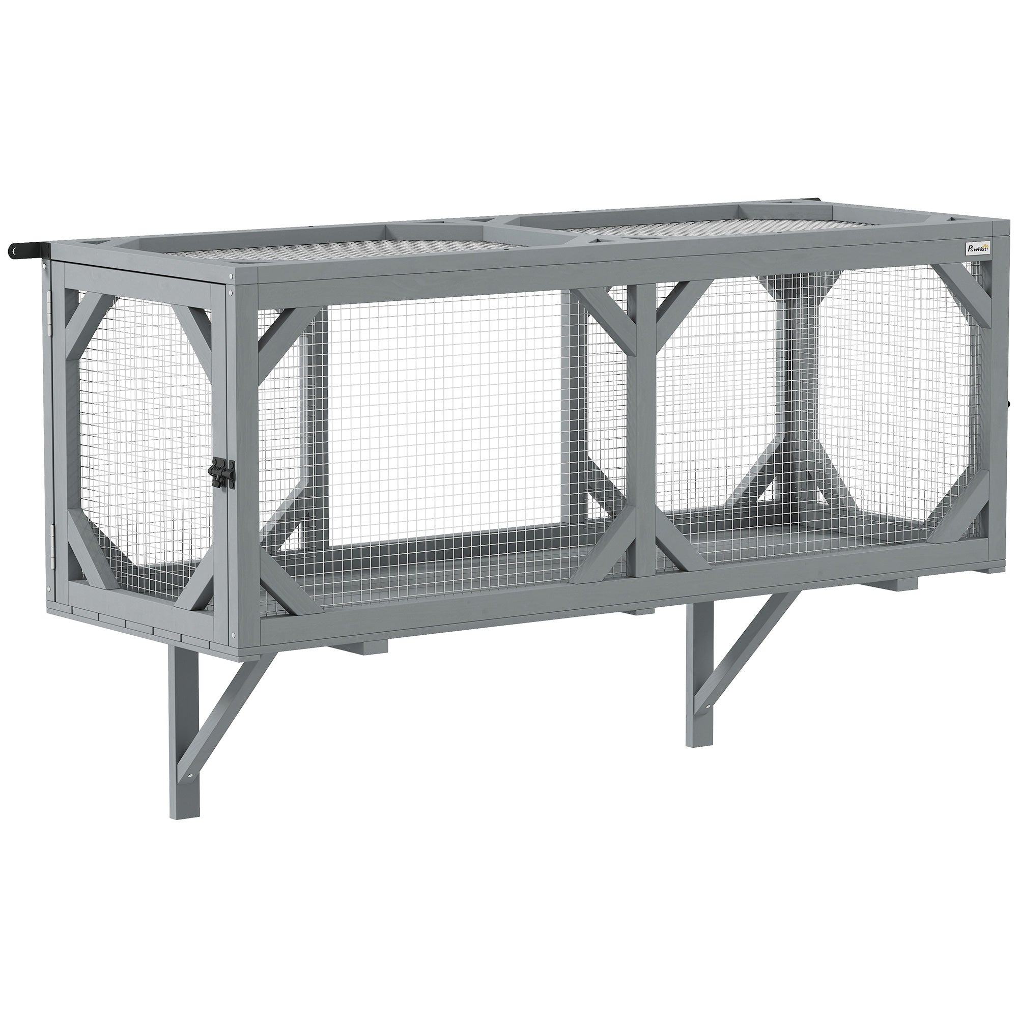 pawhut-tunnel-catio-mural-en-bois-avec-2-portes-et-design-extensible-gris image 1