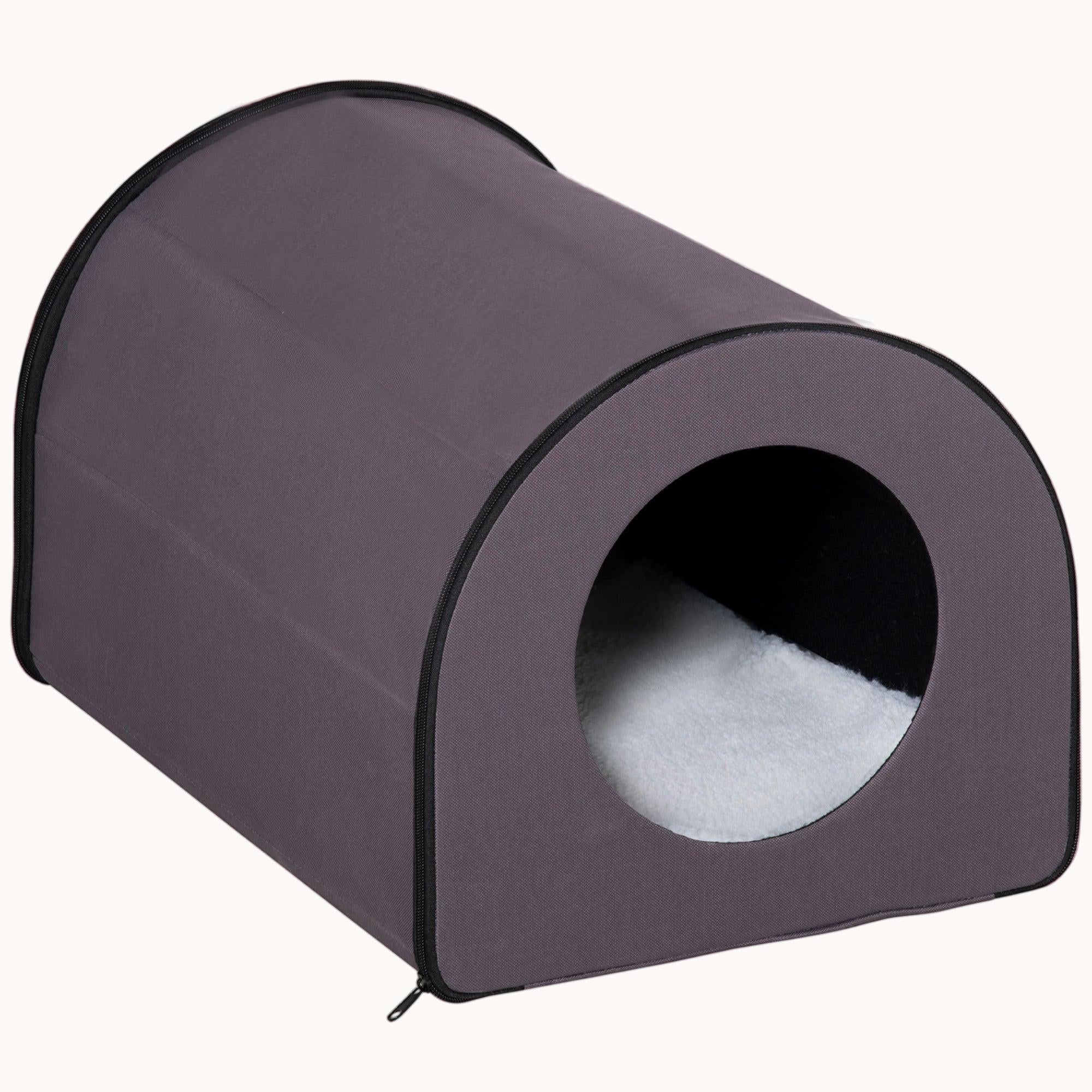 pawhut-niche-d-me-chauffante-pour-chat-portable-imperm-able-marron image 1