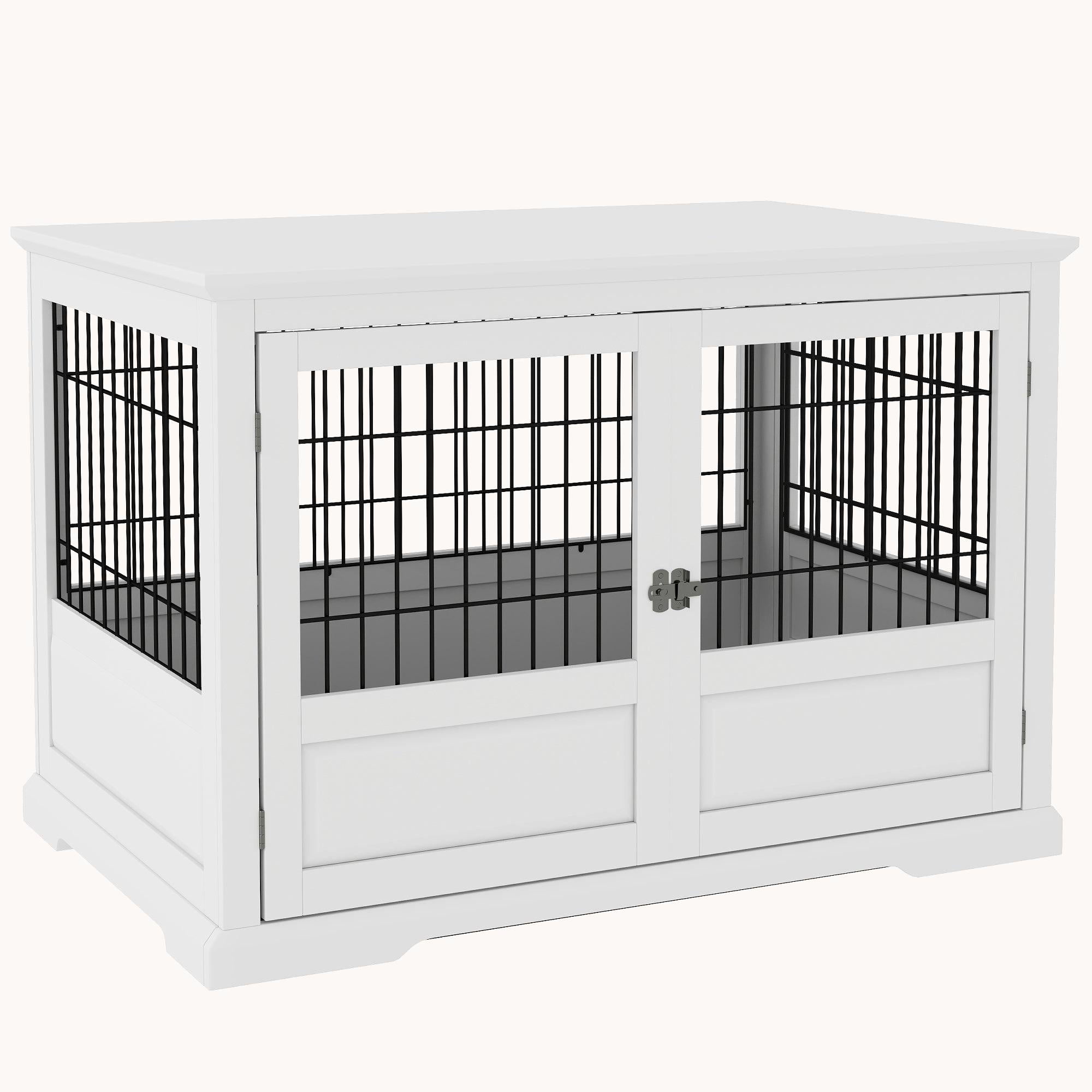 pawhut-cage-meuble-chien-xl-3-portes-avec-tiroir-blanc image 1