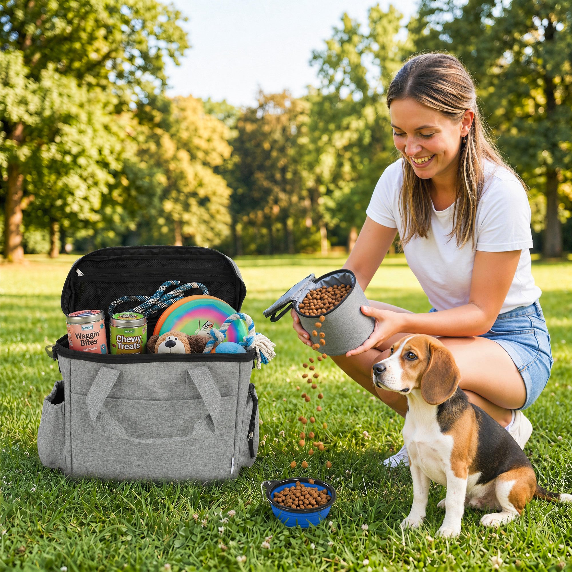 pawhut-sac-de-voyage-pour-chien-avec-2-bo-tes-repas-et-gamelle-pliable-gris-clai image 3