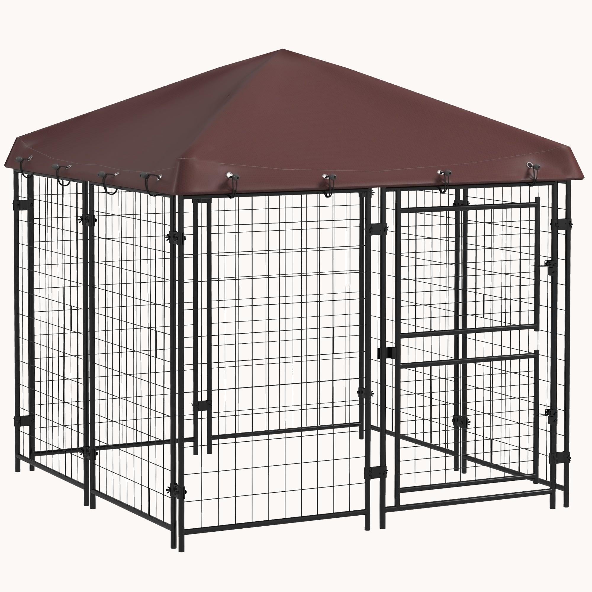pawhut-chenil-ext-rieur-tanche-140-x-140-x-152-cm-double-porte-pour-chiens-marro image 1