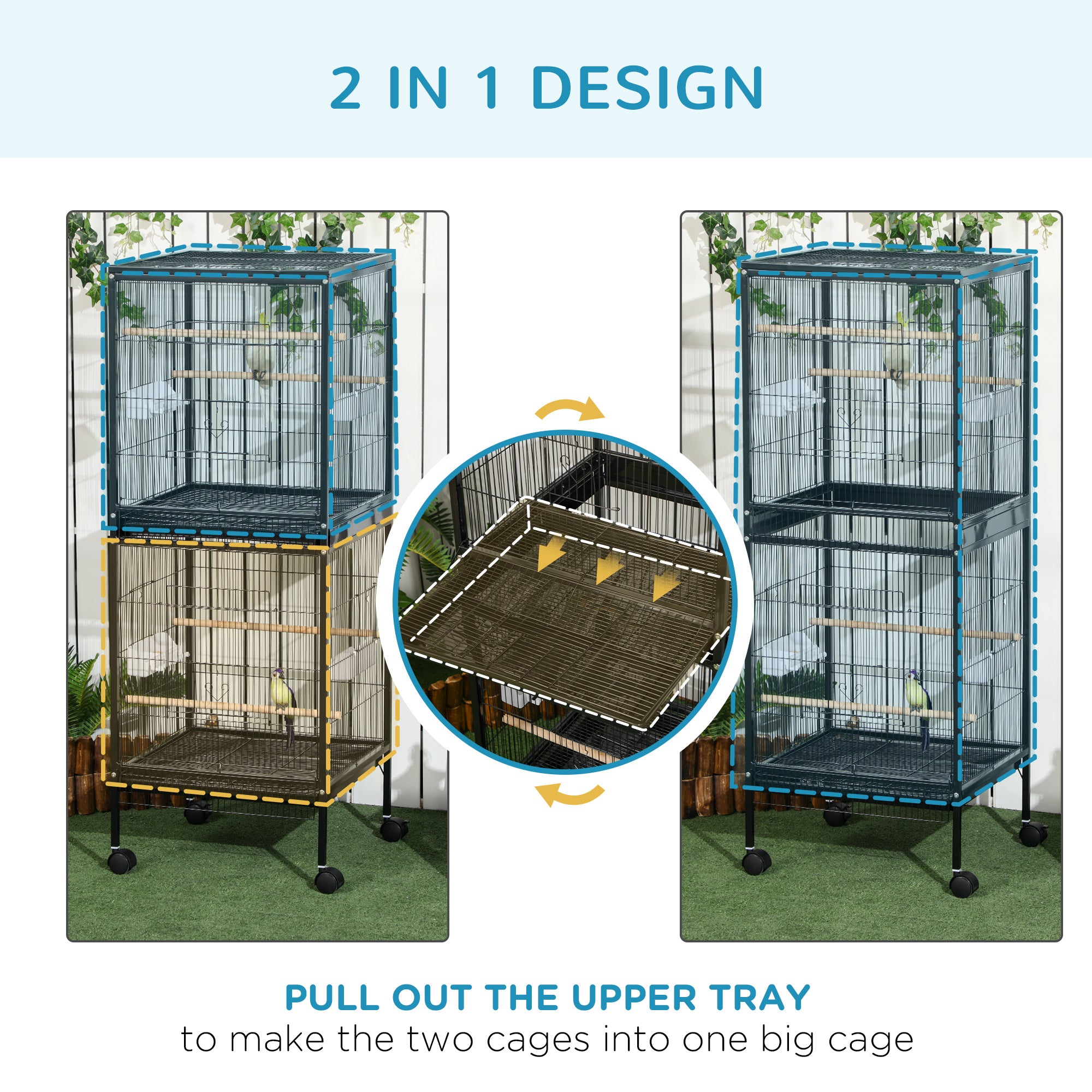 pawhut-cage-oiseaux-2-en-1-convertible-avec-plateaux-faciles-nettoyer-noir image 6