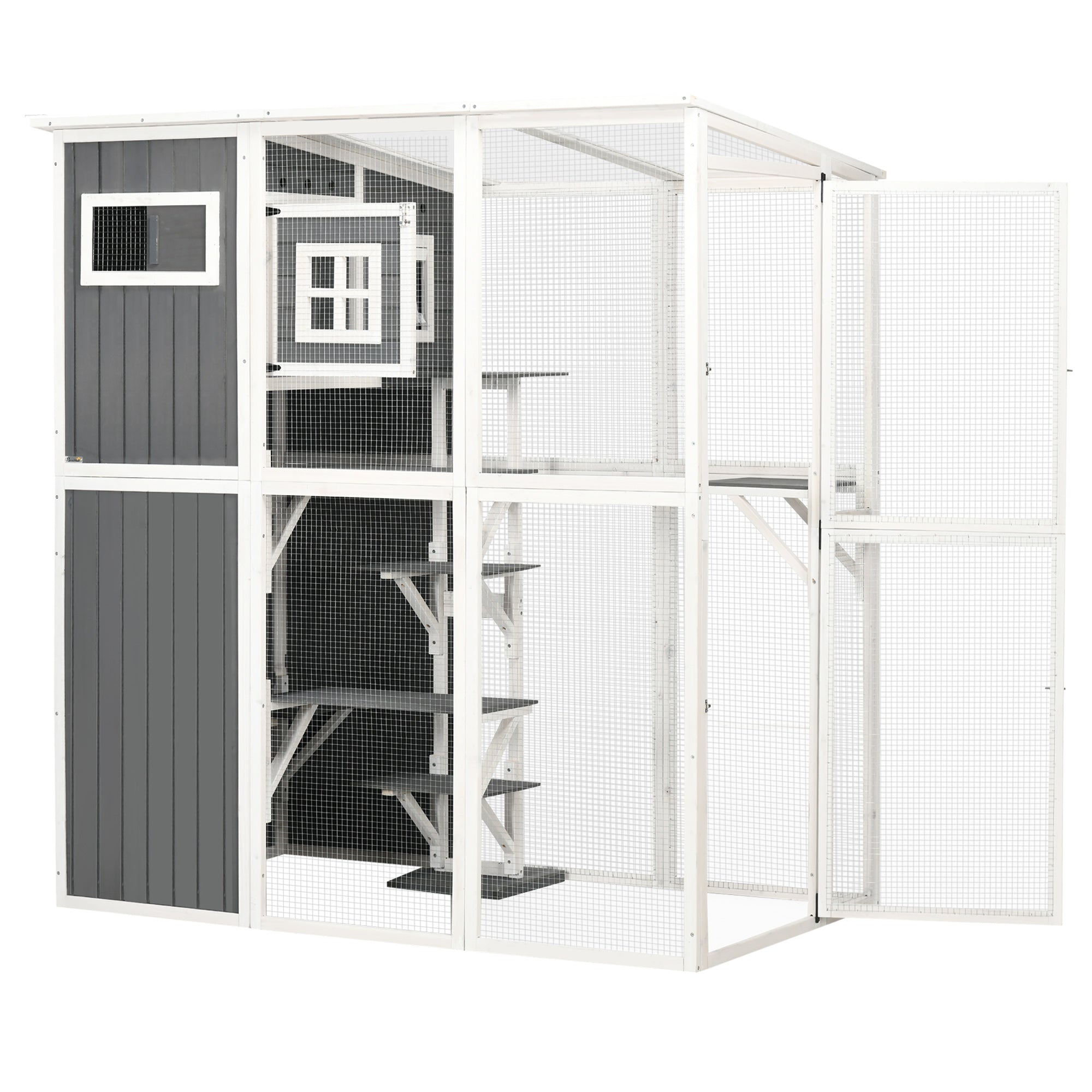 pawhut-catio-ext-rieur-walk-in-66-5-avec-plateformes-et-toit-pvc-gris-anthracite image 2