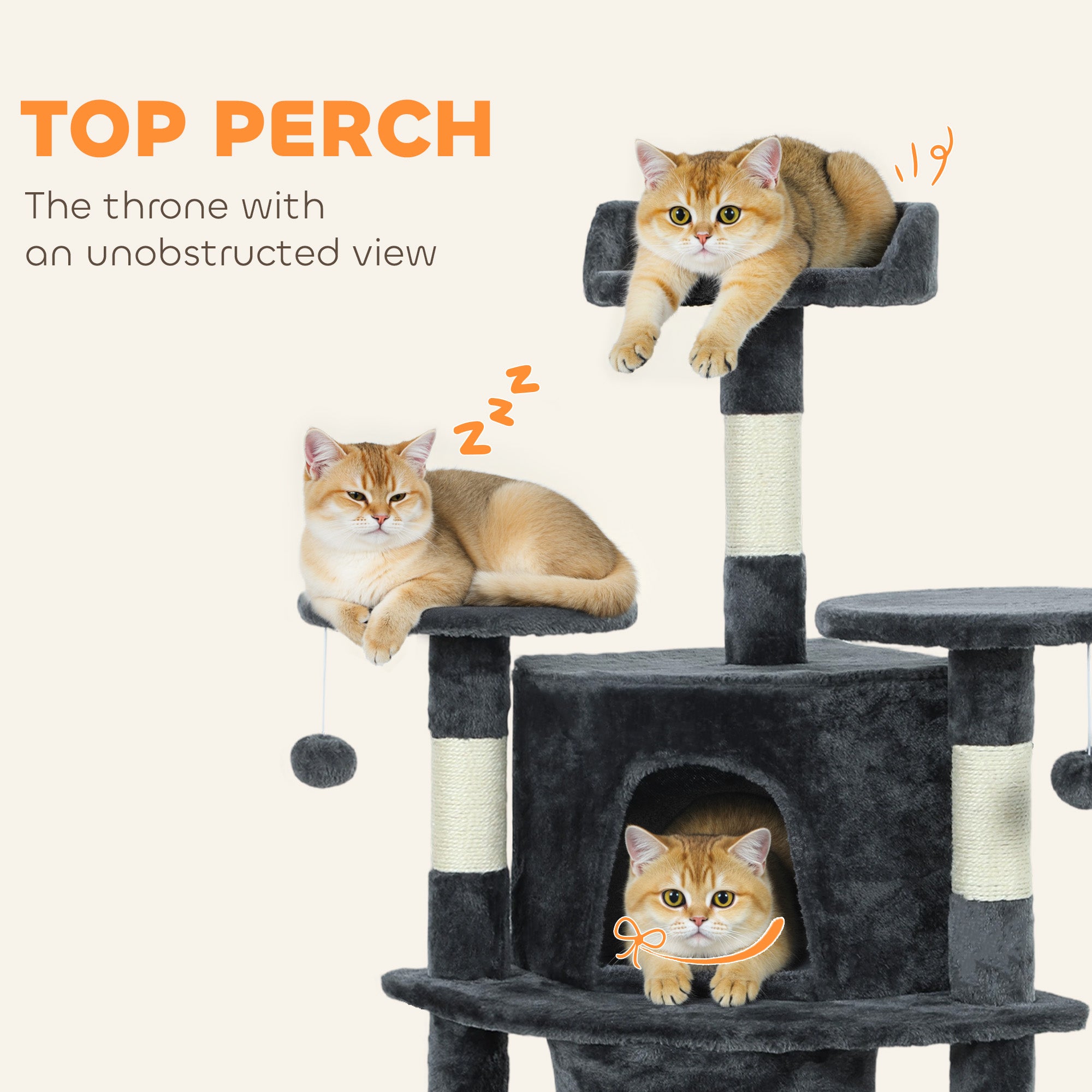 pawhut-arbre-chat-62-pouces-157-cm-avec-2-niches-hamac-et-perchoirs-gris-fonc image 8