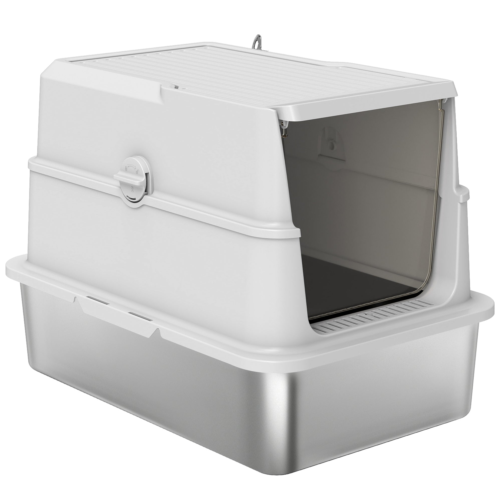 pawhut-bac-liti-re-ferm-xl-inox-avec-couvercle-et-pelle-gris-clair image 2
