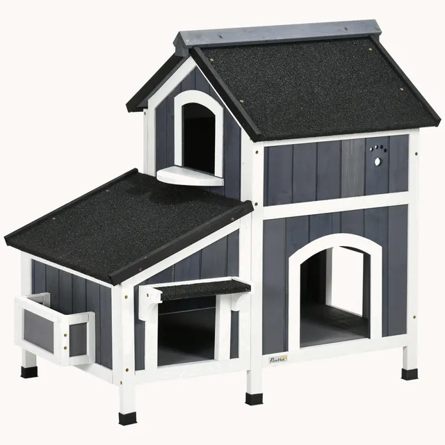 pawhut-maison-chat-ext-rieur-avec-toit-imperm-able-et-entr-es-multiples-gris image 1