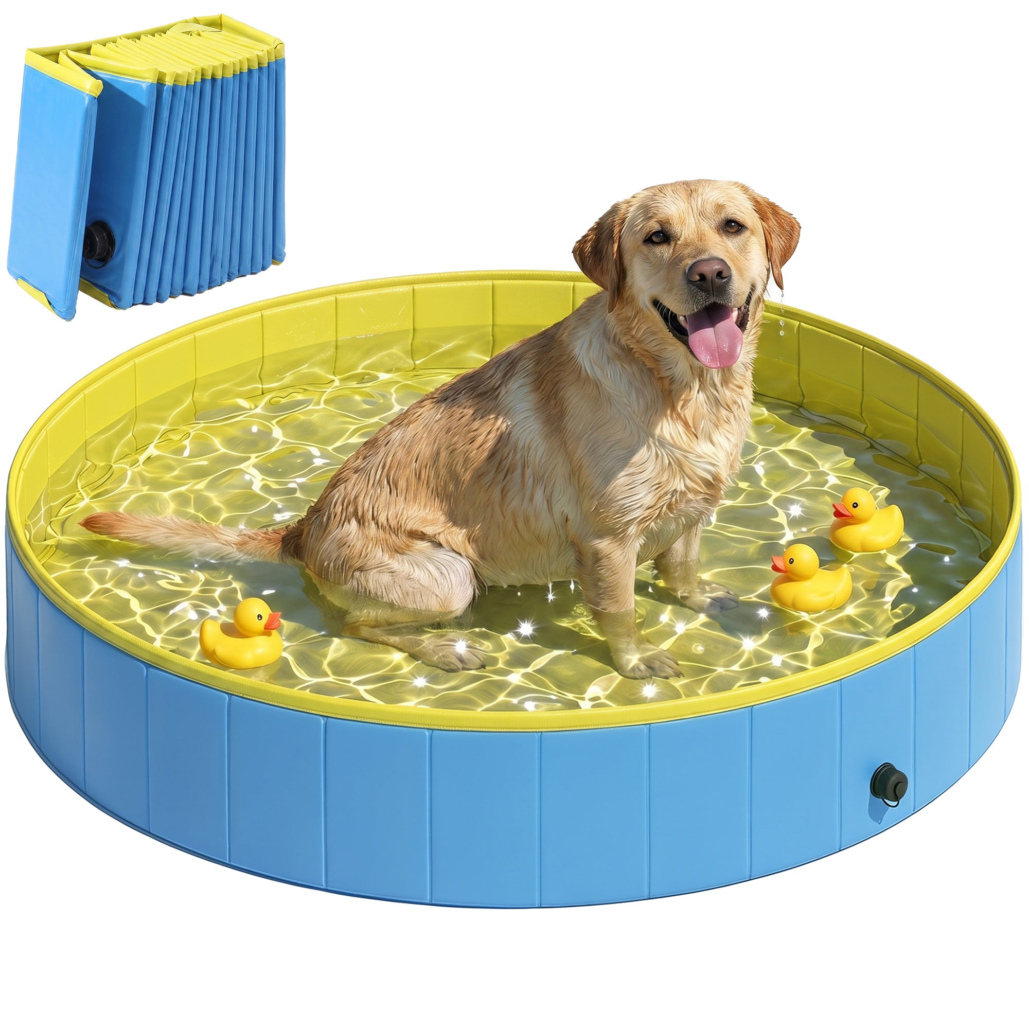pawhut-piscine-pliable-pour-animaux-160-x-30-cm-pvc-pais-bleu-et-jaune image 1