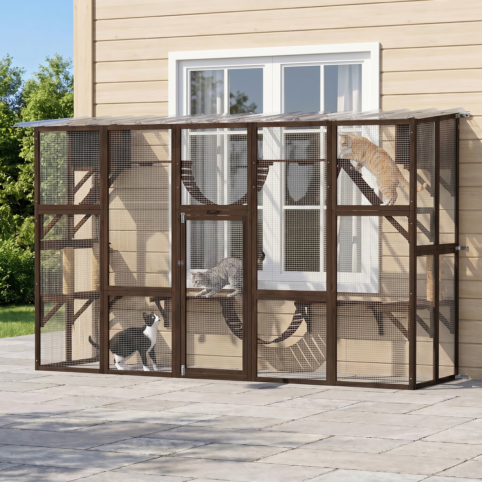 pawhut-catio-ext-rieur-bois-avec-toit-6-plateformes-marron-caf image 4