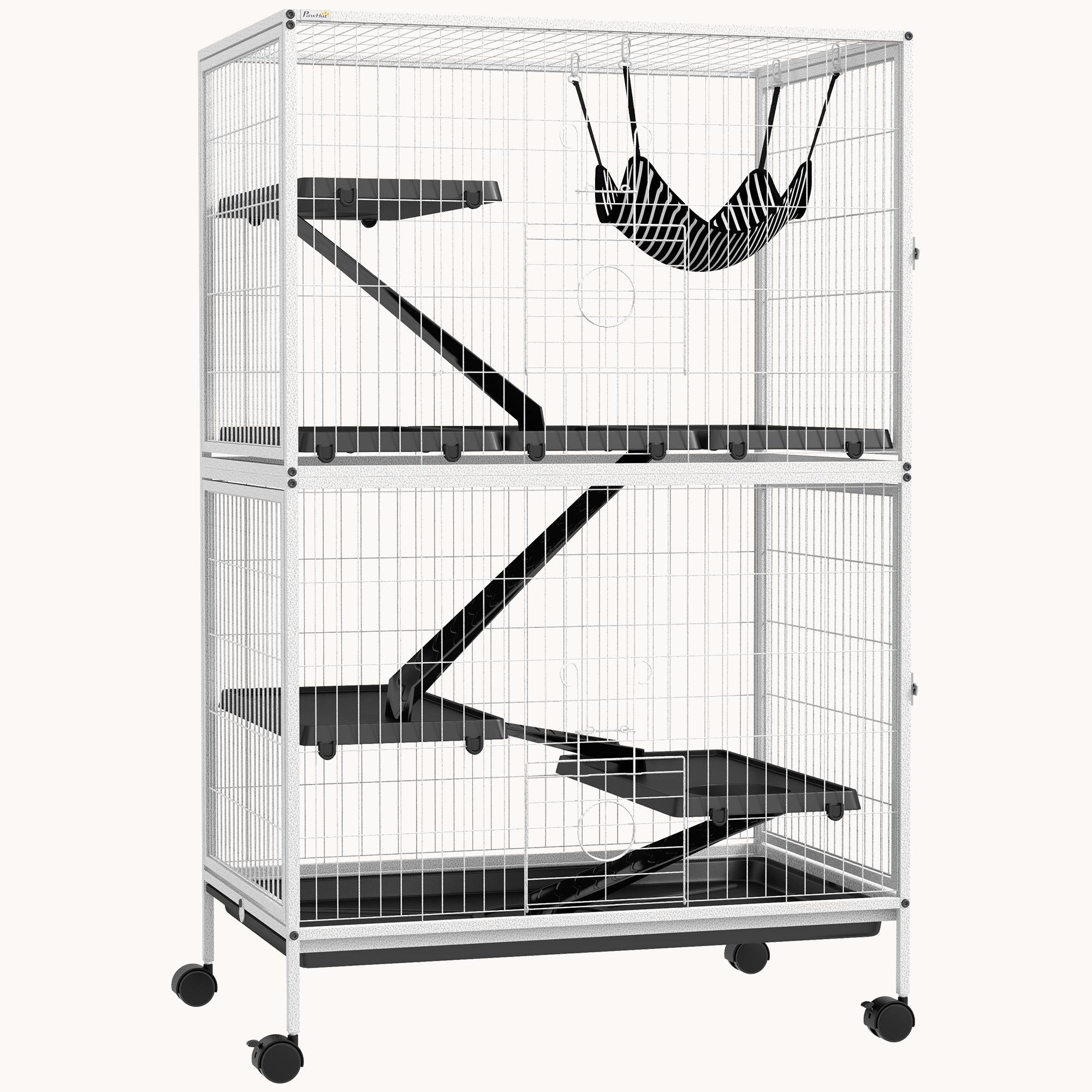 pawhut-cage-5-tages-127-cm-petits-animaux-avec-4-portes-et-plateau-amovible-gris image 1