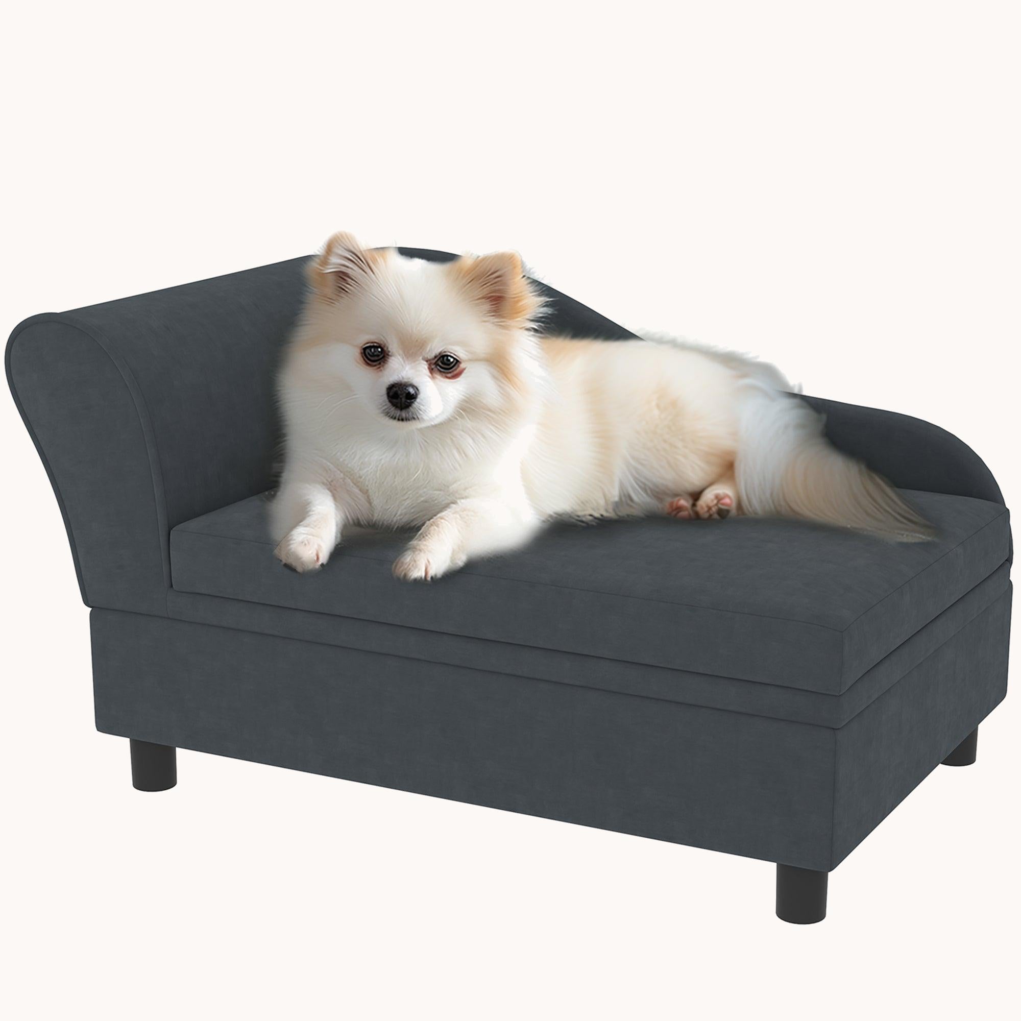 pawhut-canap-pour-petit-chien-avec-coffre-de-rangement-gris-fonc image 1