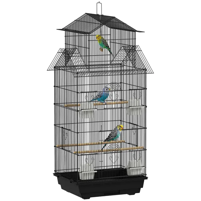 pawhut-cage-oiseau-acier-avec-acc-s-facile-pour-perruches-43-x-32-5-x-104-cm image 1