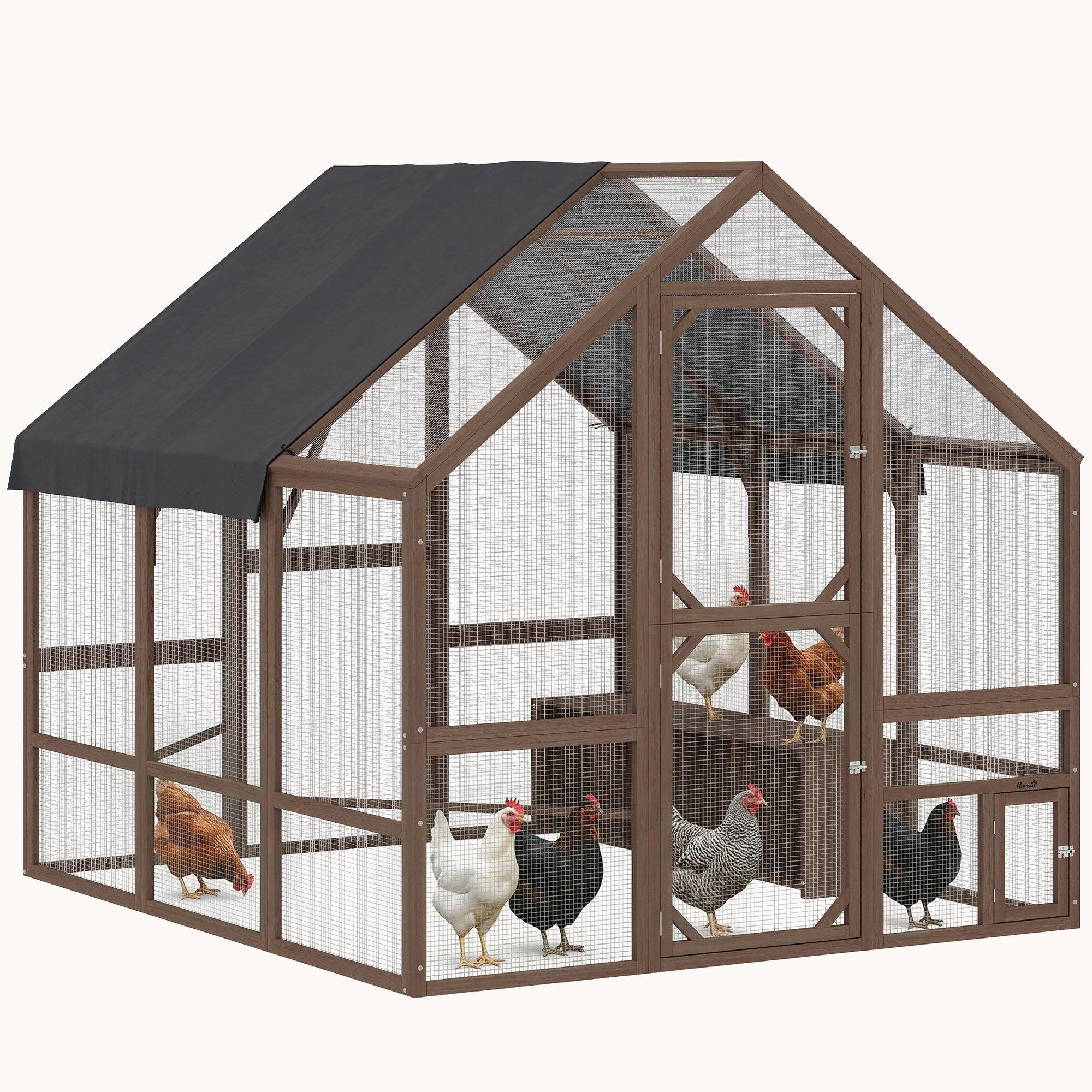 pawhut-enclos-poulailler-bois-83-x-73-x-73-pour-8-10-poules-marron-fonc image 1