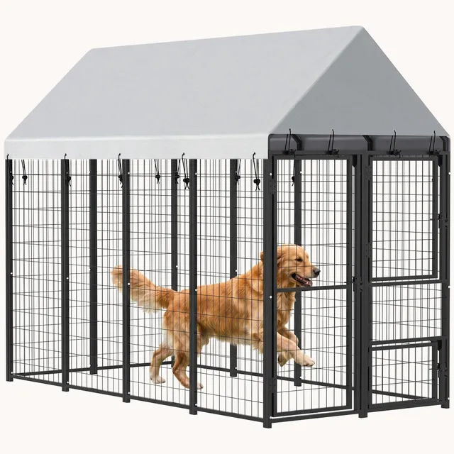 pawhut-chenil-ext-rieur-xxl-8-x-4-x-6-extensible-avec-toit-et-3-portes image 1
