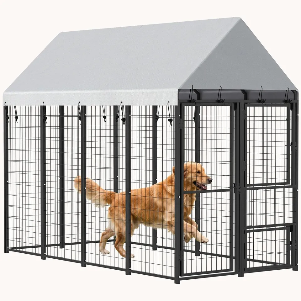 pawhut-chenil-ext-rieur-xxl-8-x-4-x-6-extensible-avec-toit-et-3-portes image 1
