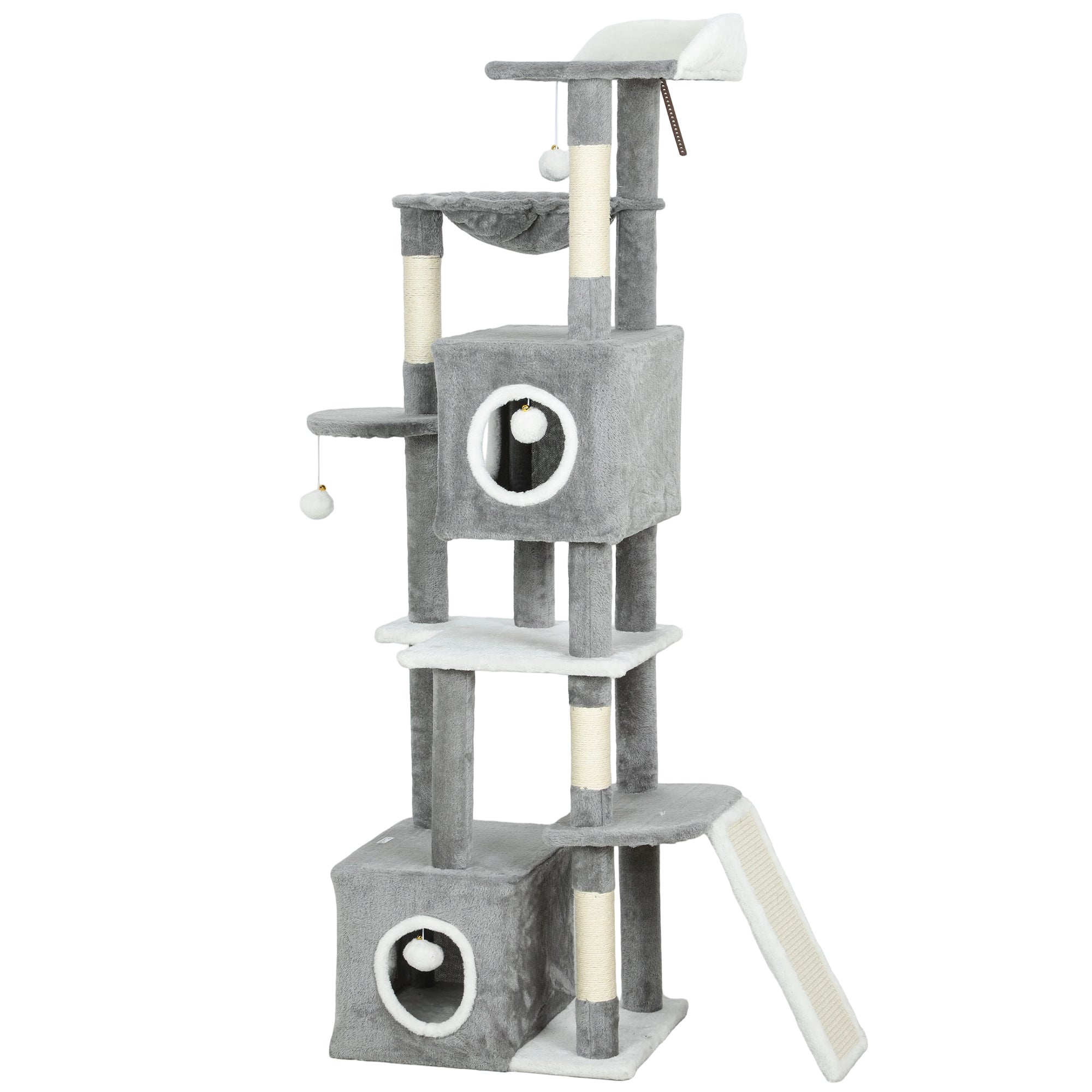 pawhut-arbre-chat-gris-165-cm-avec-2-niches-hamac-rampe-et-perchoir image 2