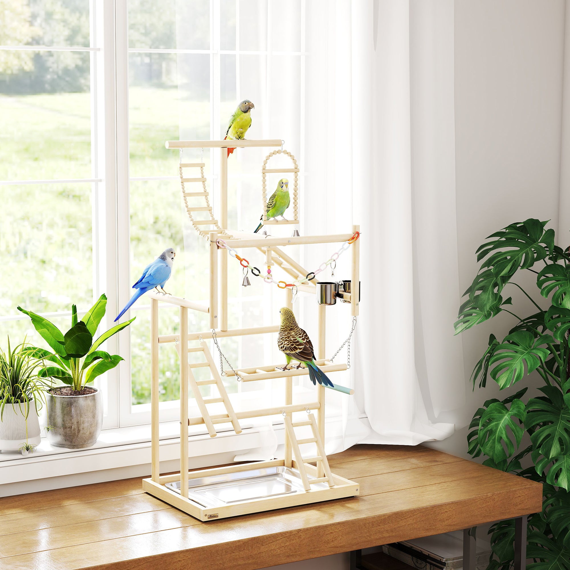 pawhut-aire-de-jeu-perroquet-en-bois-95-cm-avec-chelles-jouet-cha-ne-et-mangeoir image 4