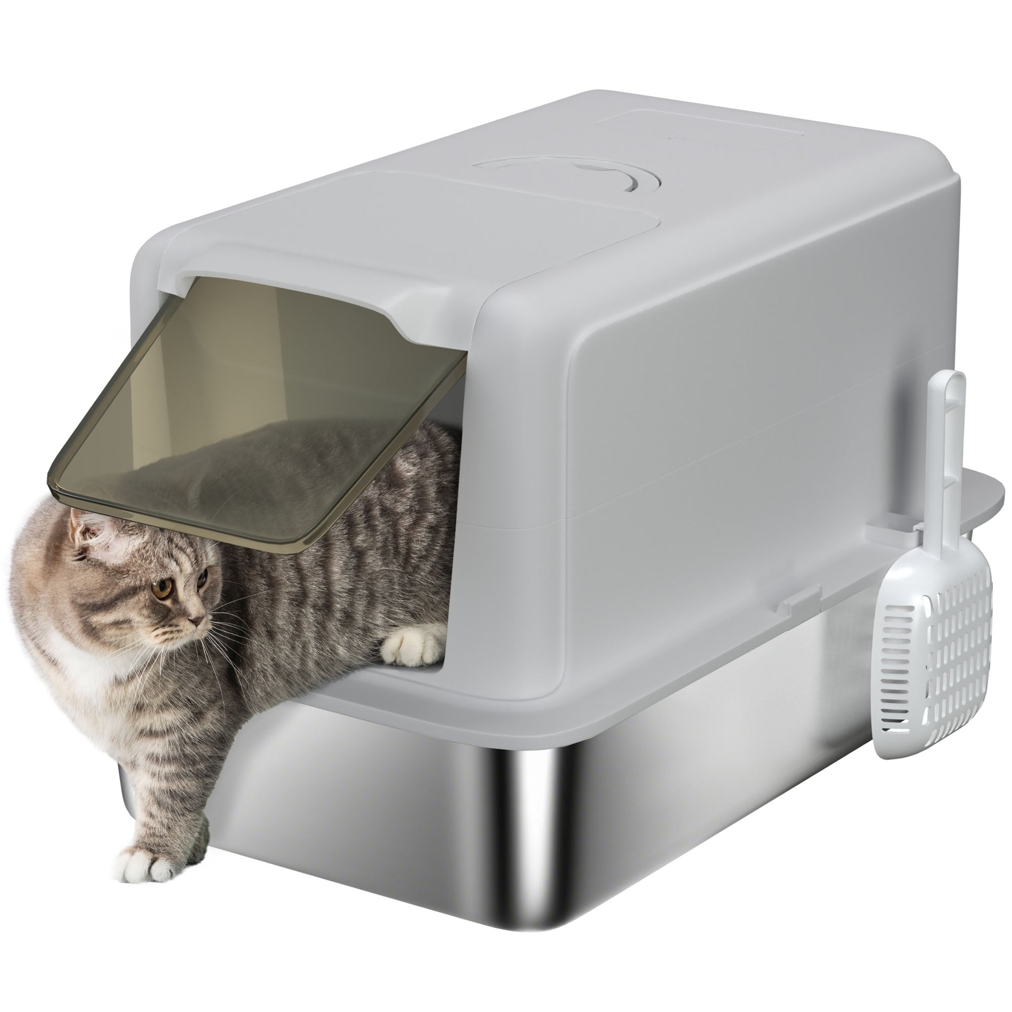pawhut-bac-liti-re-chat-inox-xl-avec-couvercle-pelle-filtre-et-sacs image 1