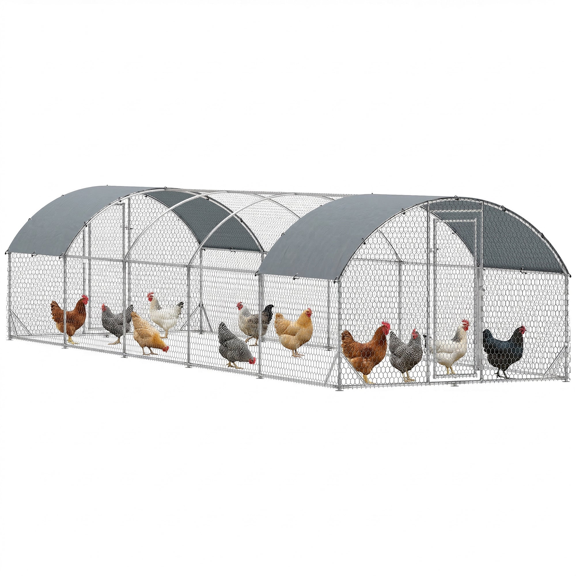 pawhut-grand-parc-grillag-poules-toit-d-me-avec-b-che-9-2-x-31-2-x-6-4-argent image 1