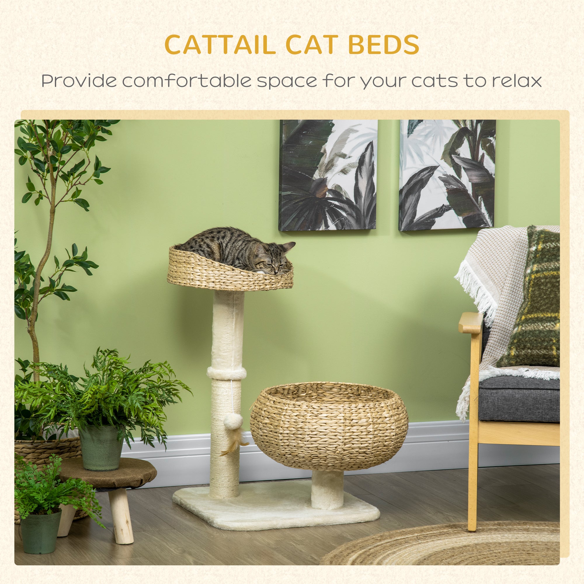 pawhut-arbre-chat-maison-paille-tress-e-72-cm-avec-griffoirs-et-coussins image 6